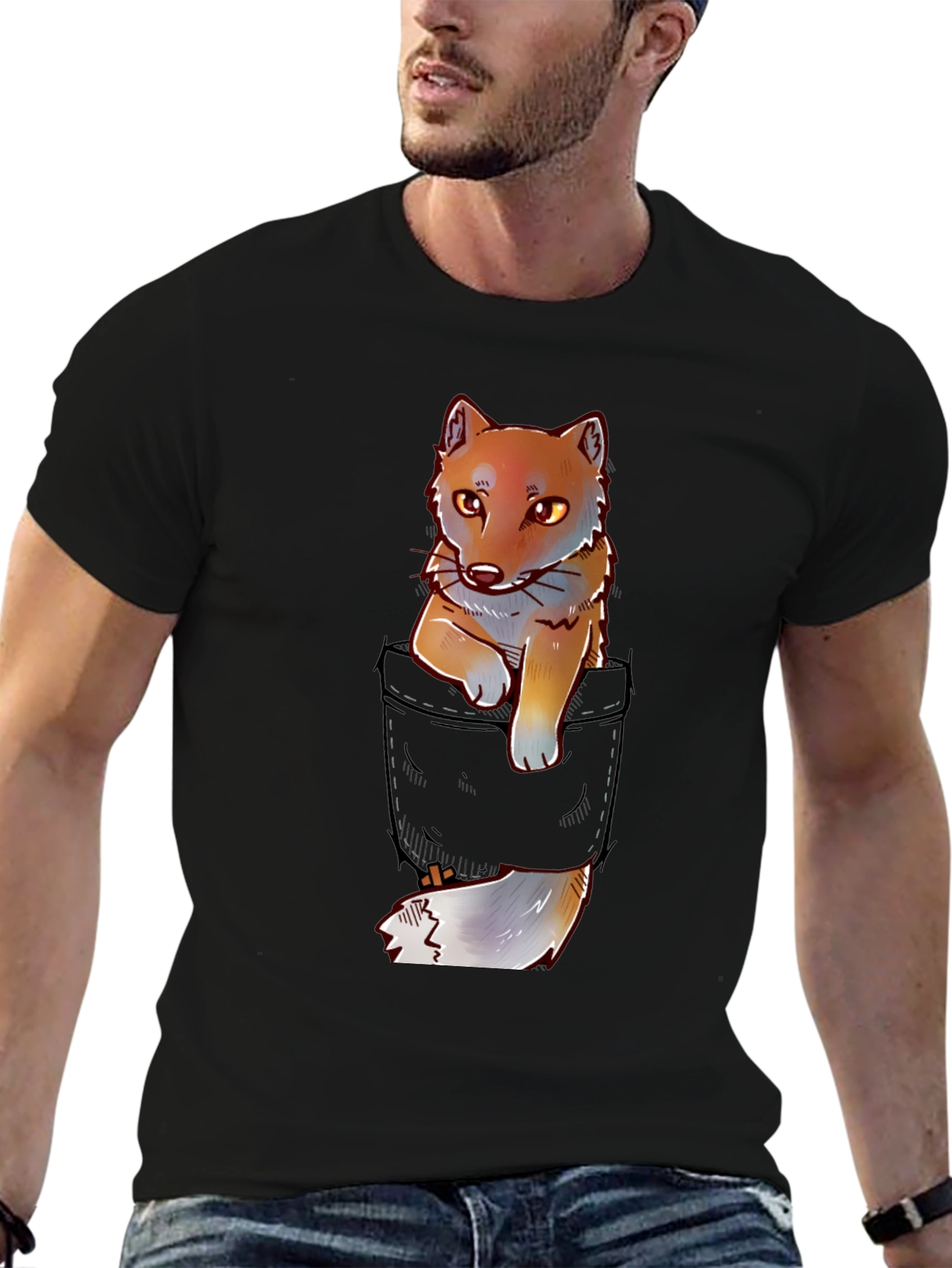 Fox in Pocket Graphic T-Shirt - Cute Animal Tee