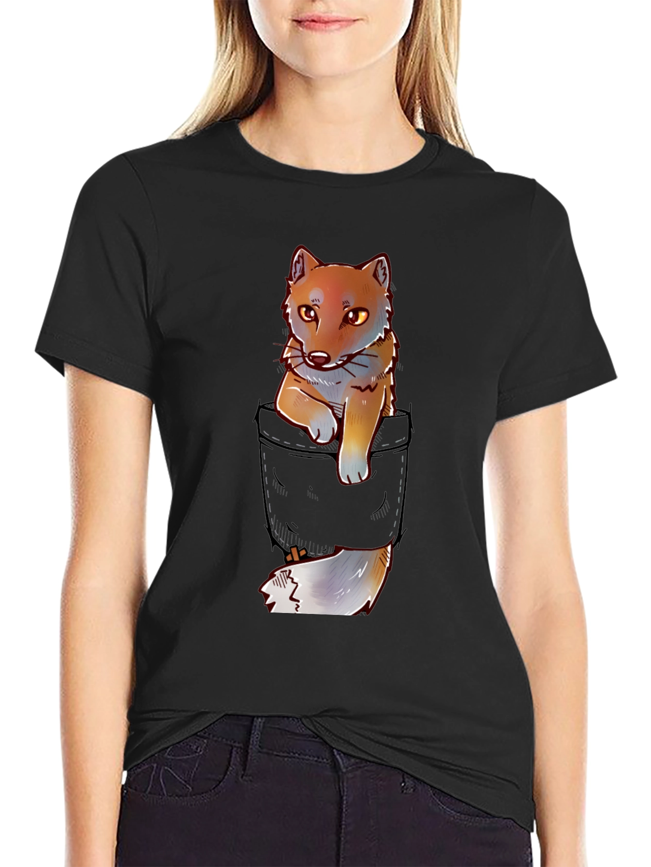 Fox in Pocket Graphic T-Shirt - Cute Animal Tee