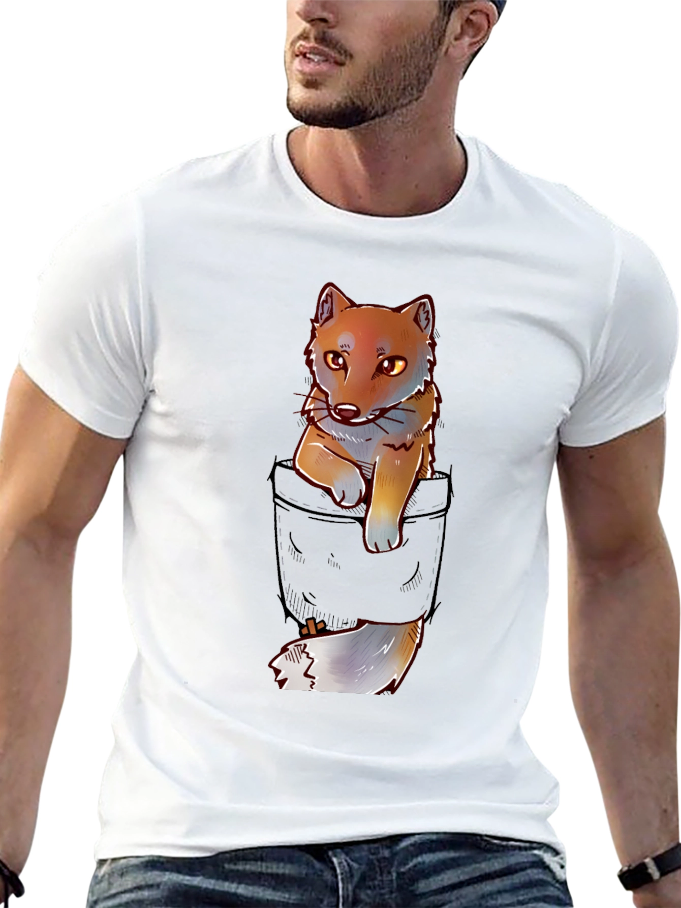 Fox in Pocket Graphic T-Shirt - Cute Animal Tee