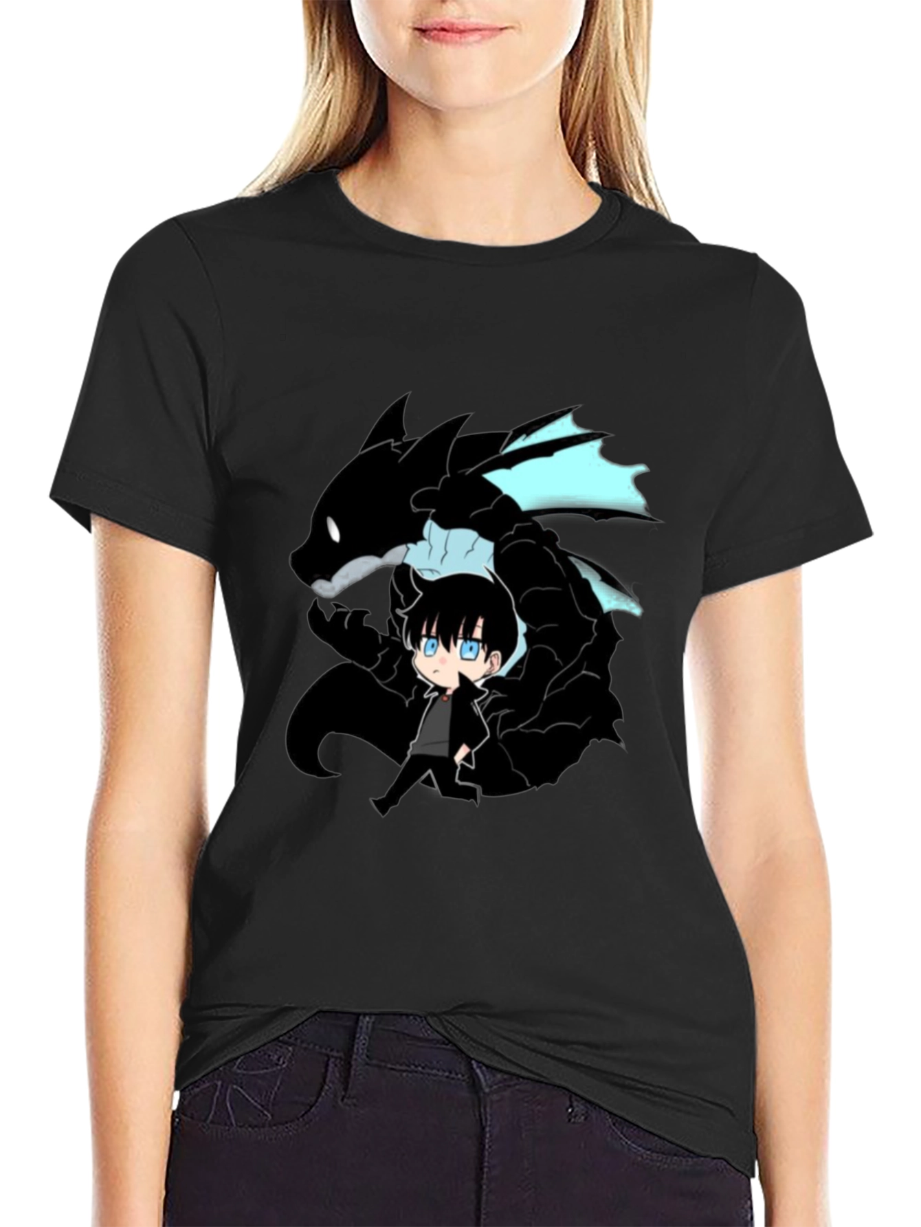 Anime Dragon Graphic T-Shirt - Black