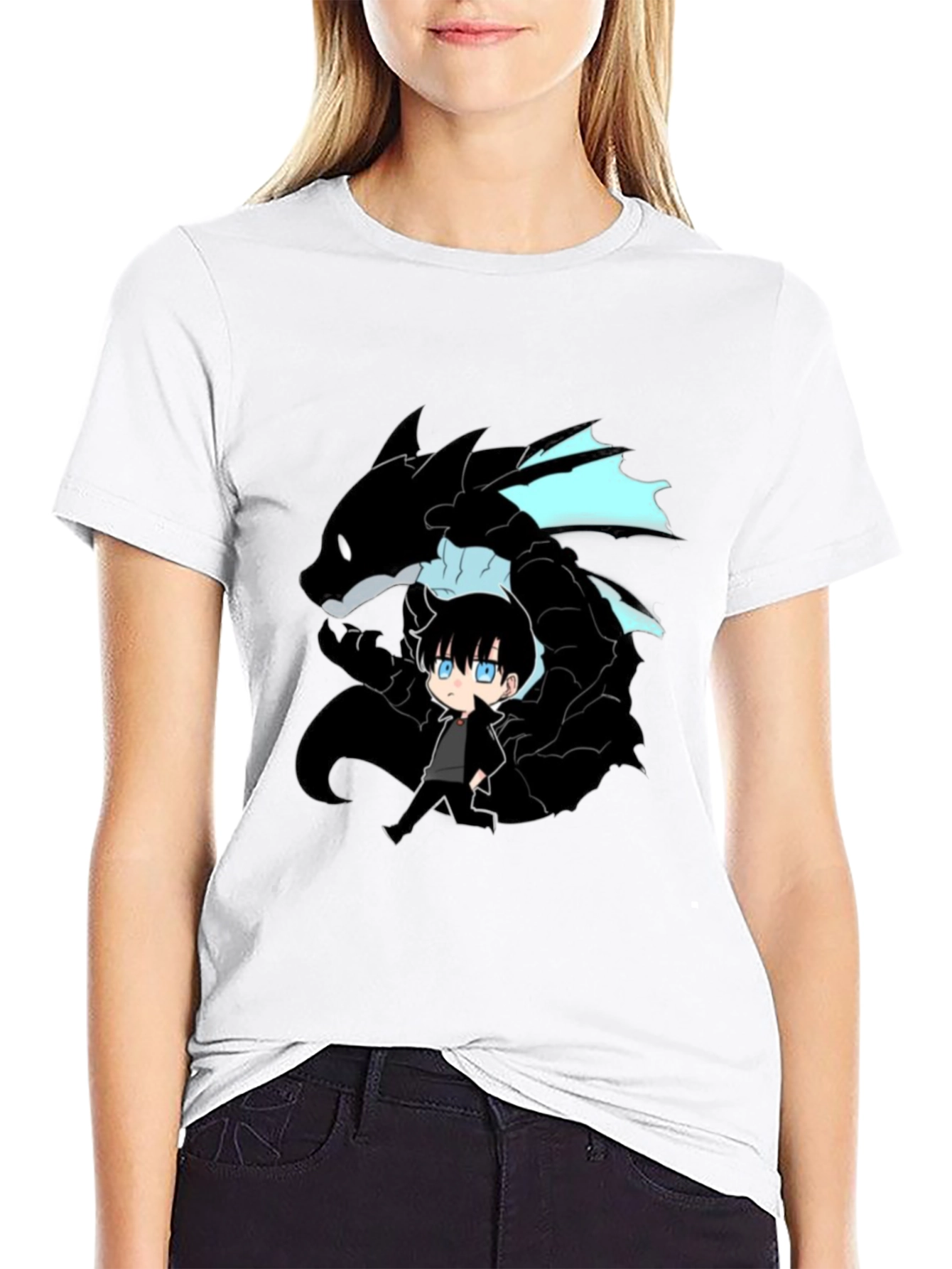 Anime Dragon Graphic T-Shirt - Black