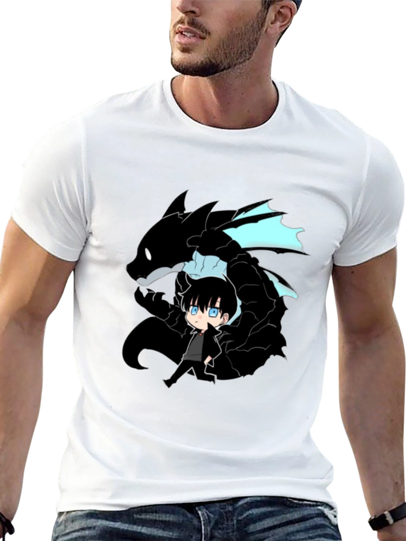 Anime Dragon Graphic T-Shirt - Black