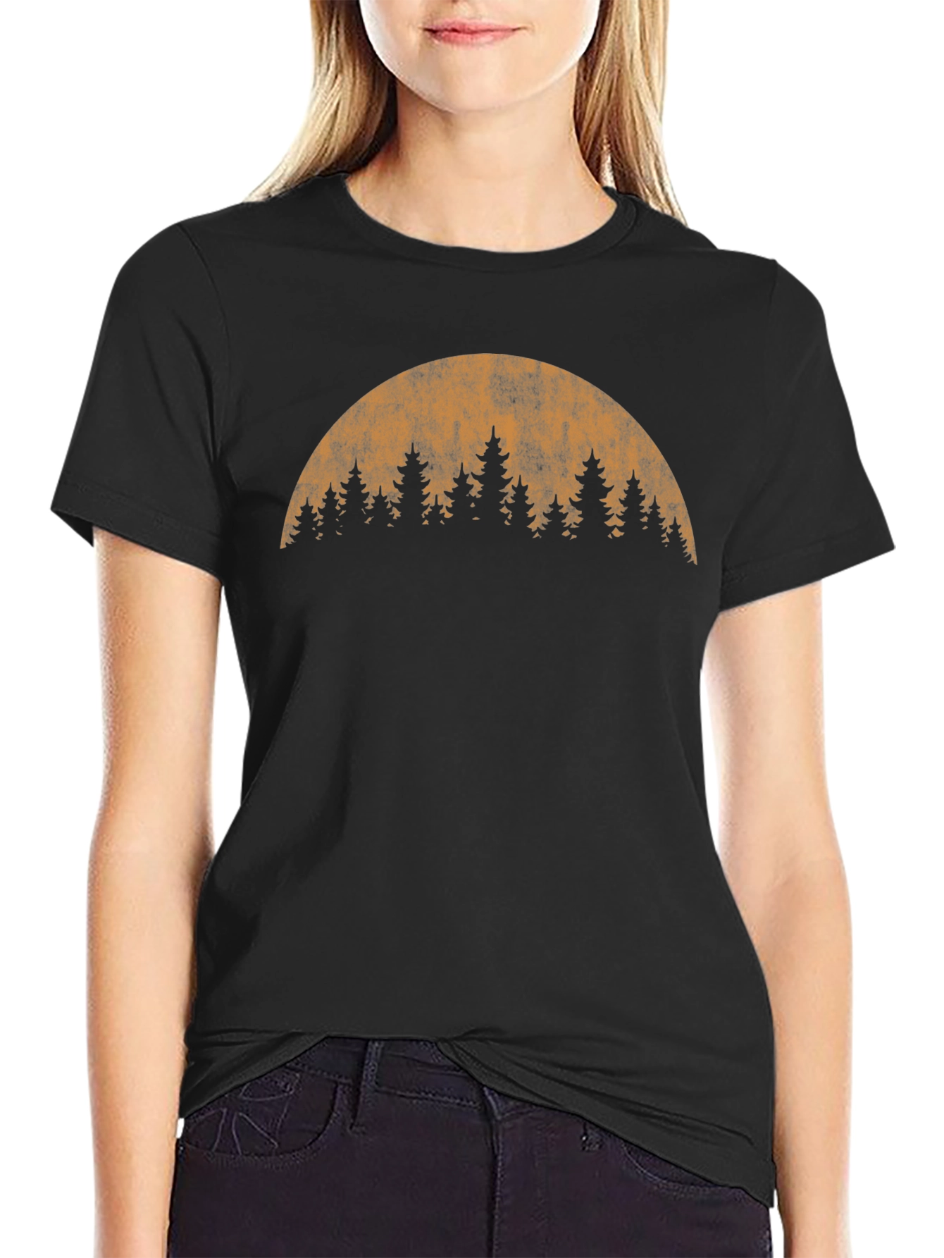 Retro Forest Moon Graphic T-Shirt - Black