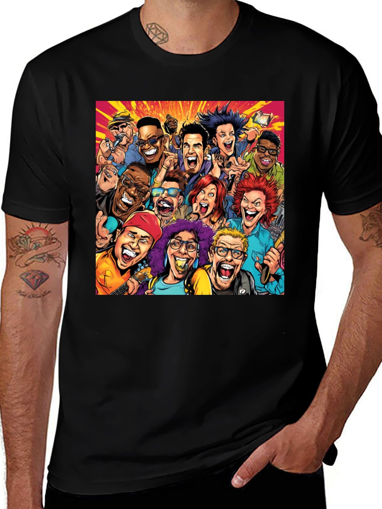 Cartoon Portrait Black T-Shirt