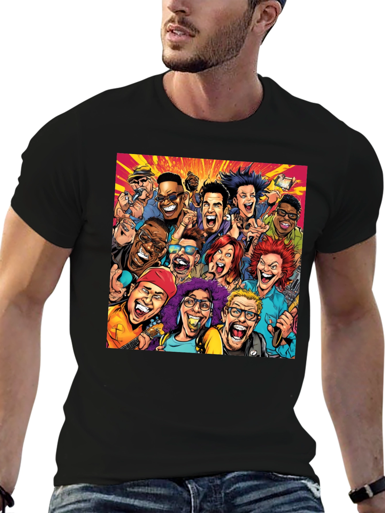 Cartoon Portrait Black T-Shirt