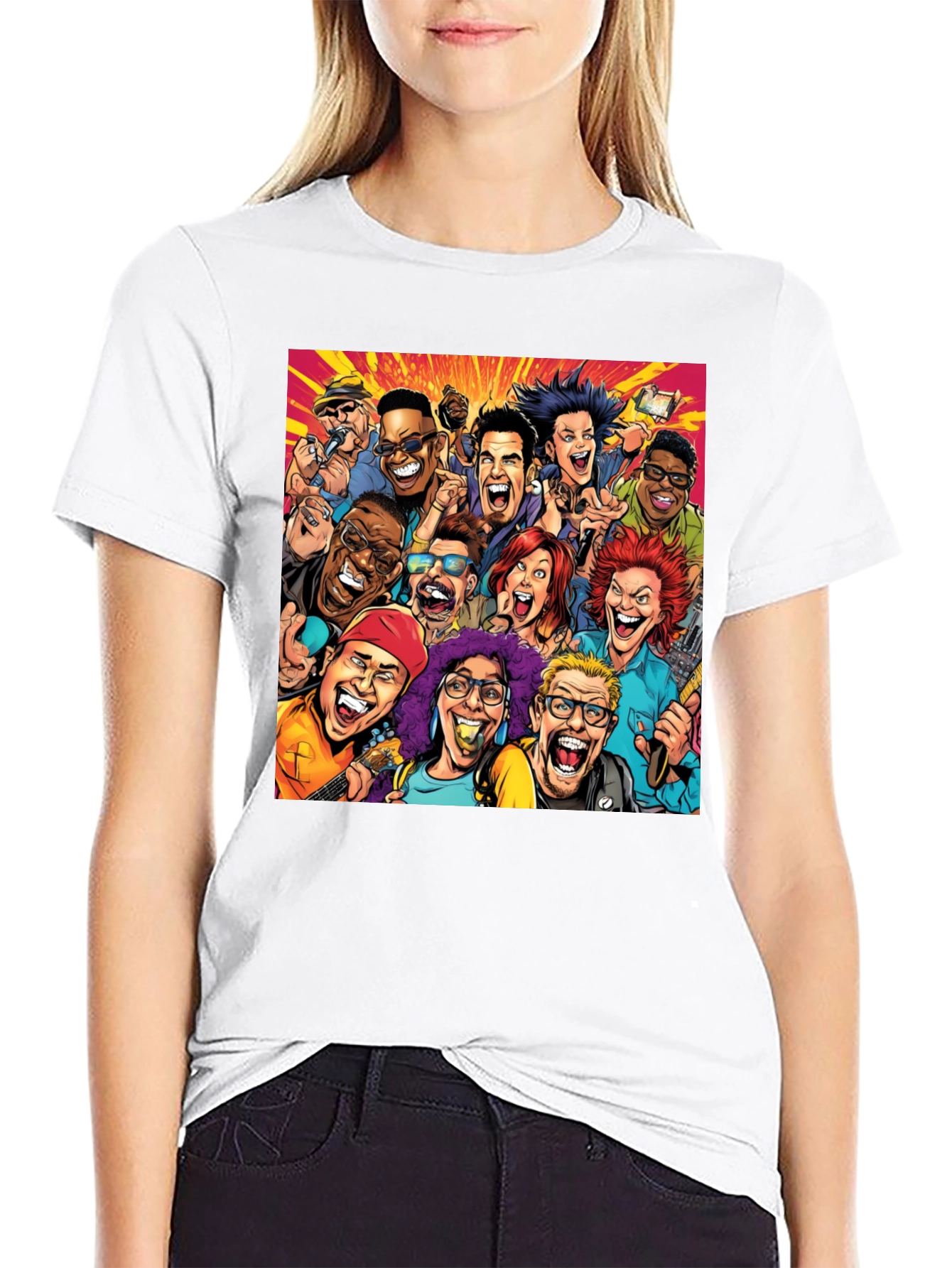 Cartoon Portrait Black T-Shirt