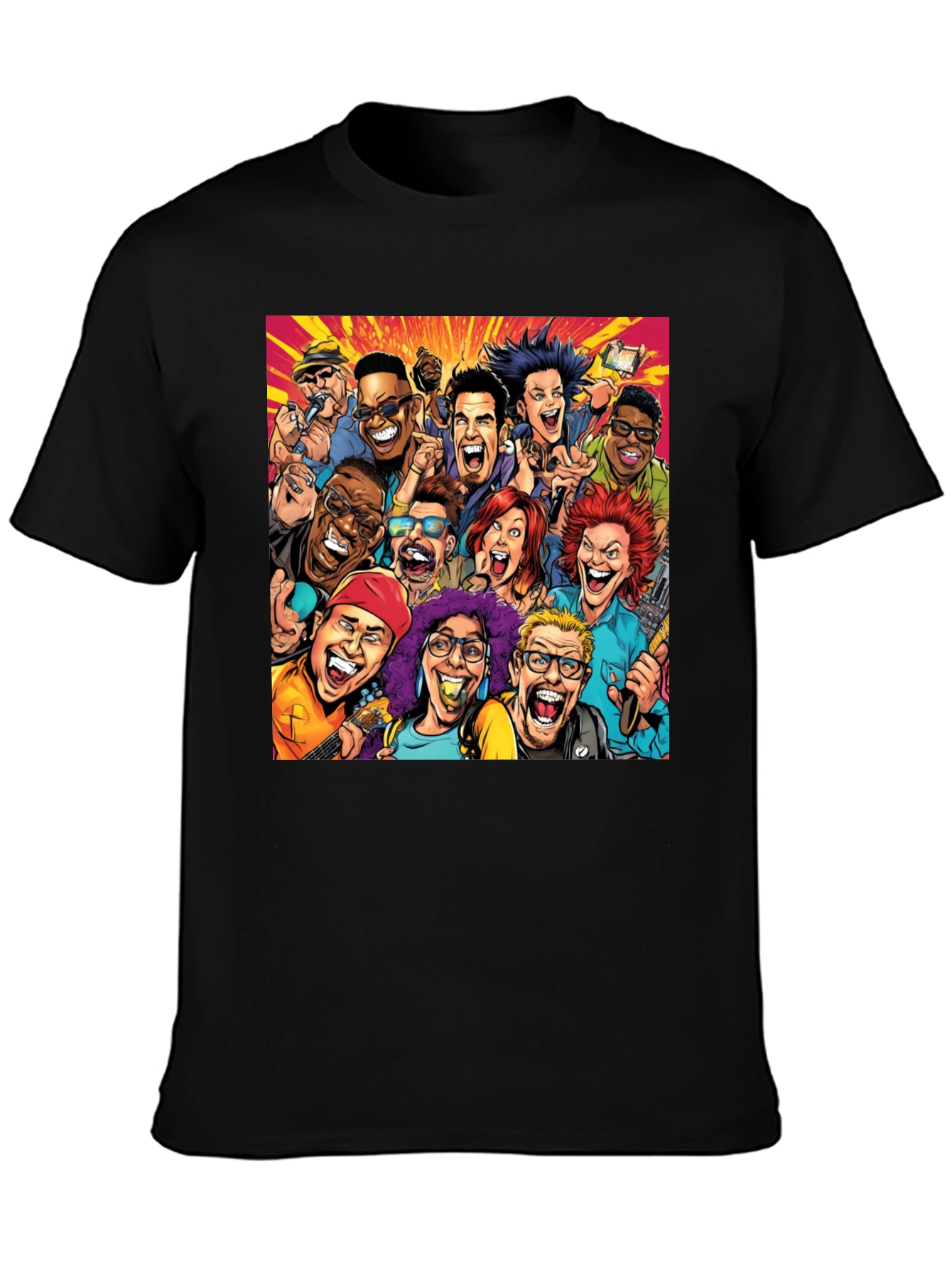 Cartoon Portrait Black T-Shirt