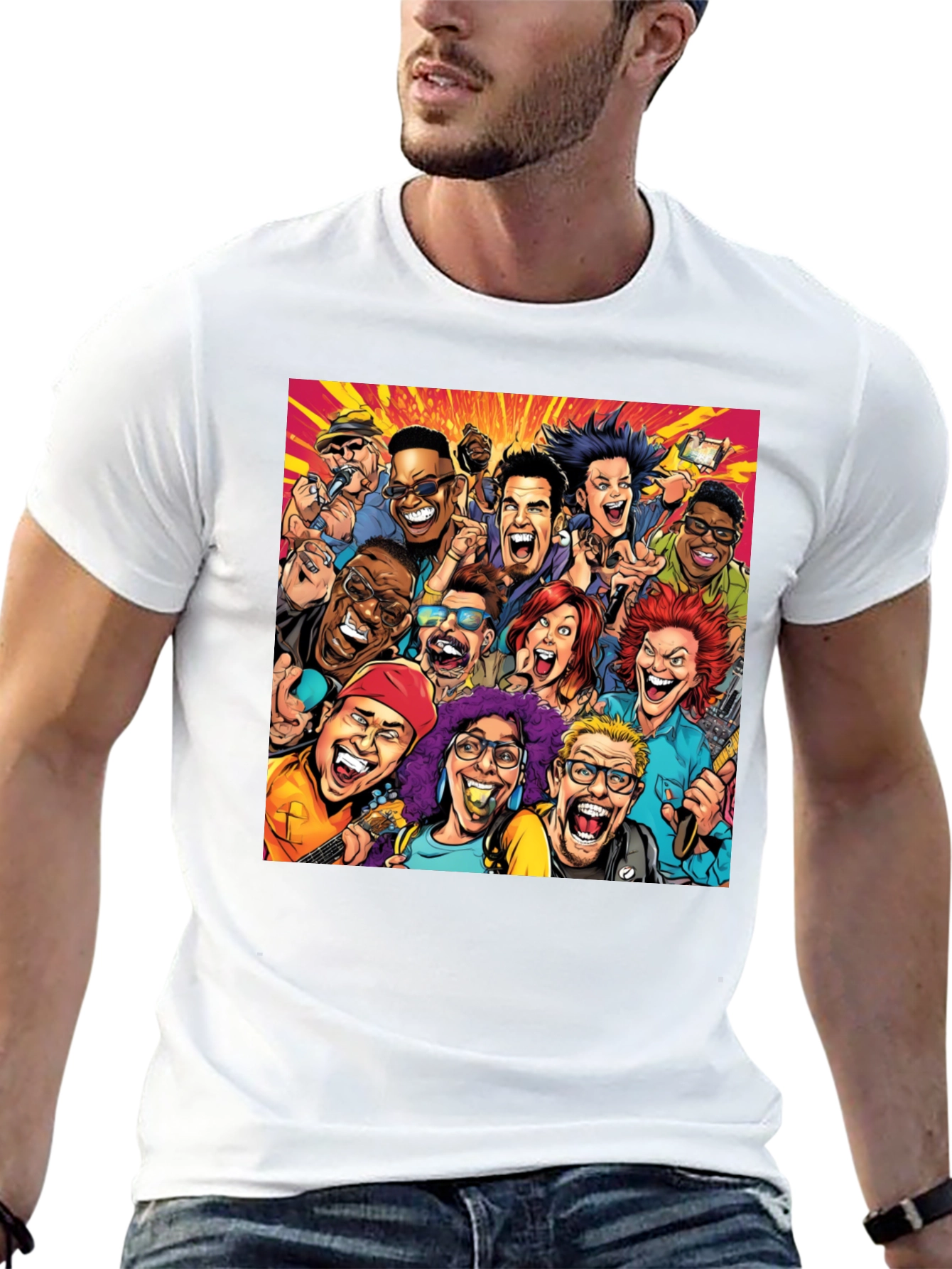 Cartoon Portrait Black T-Shirt