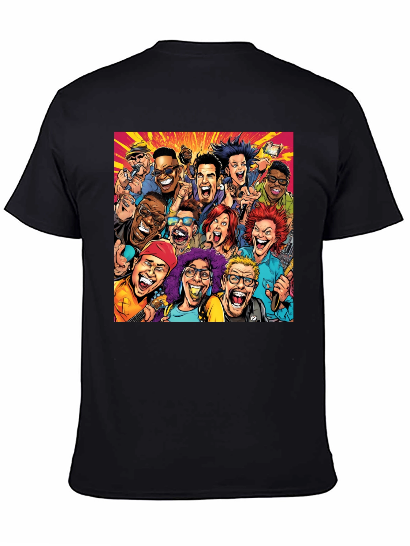 Cartoon Portrait Black T-Shirt