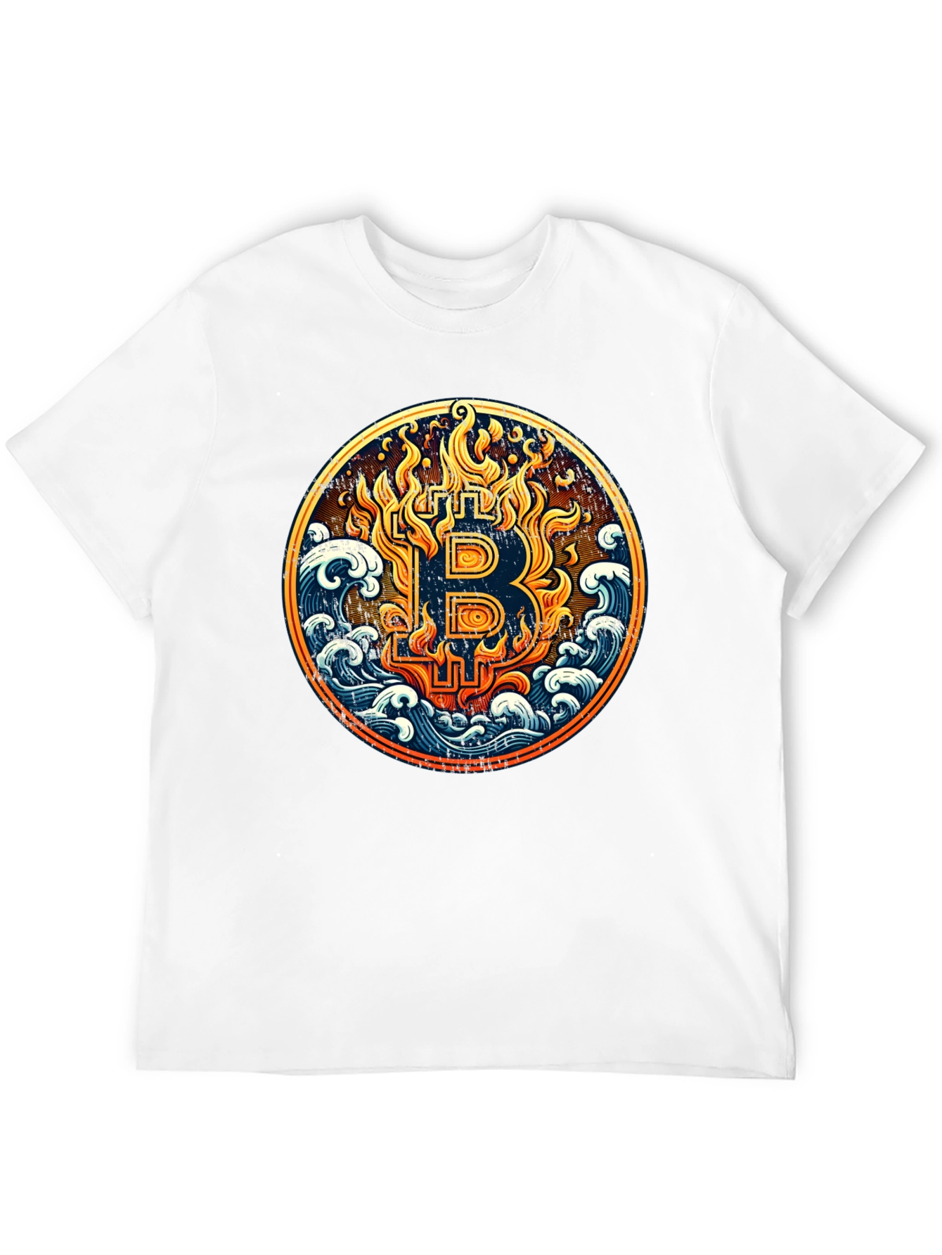 Bitcoin Fire & Waves Graphic Tee