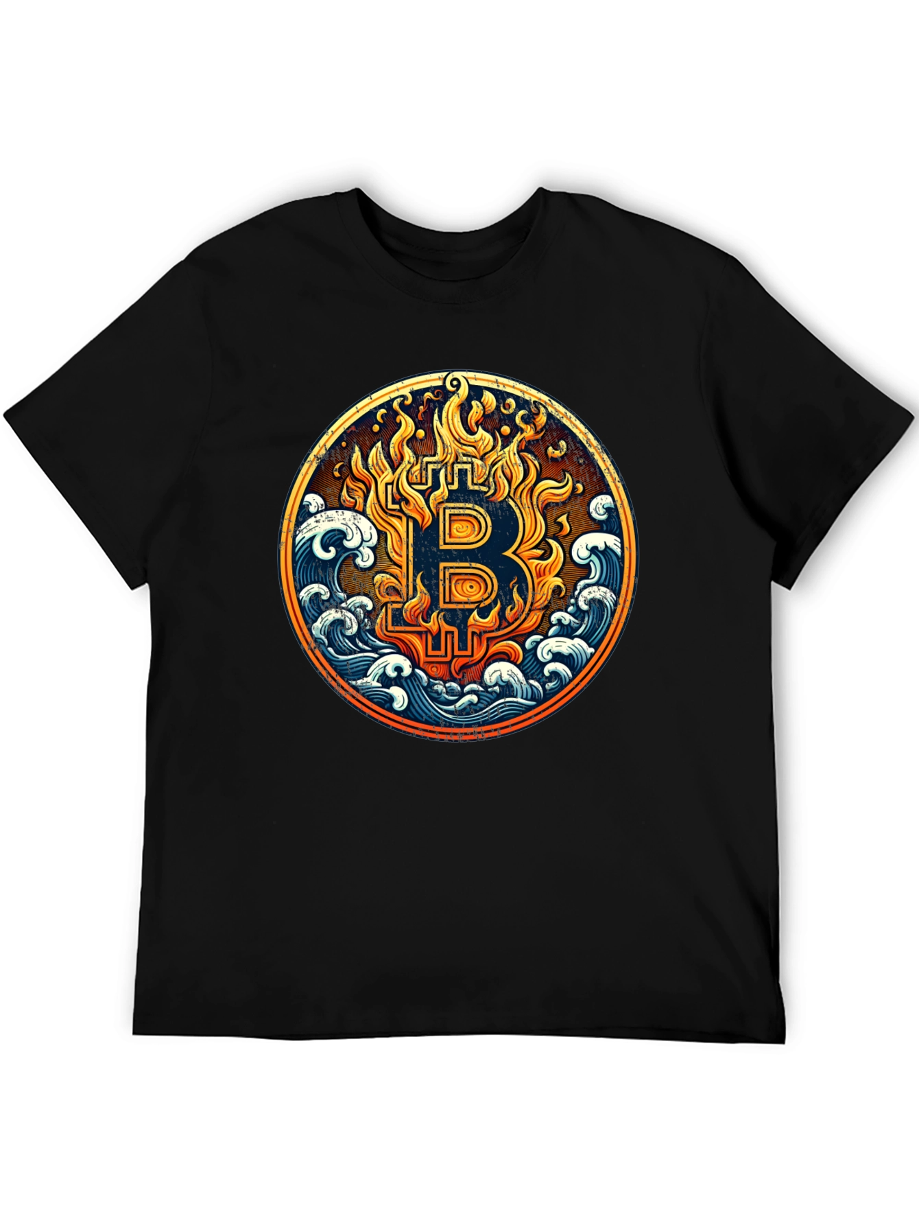 Bitcoin Fire & Waves Graphic Tee