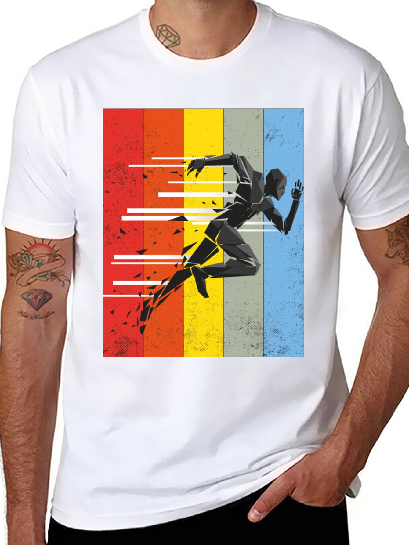 Geometric Runner Graphic Tee - Retro Style