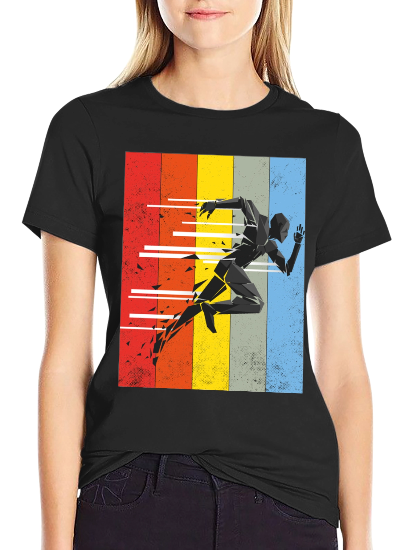 Geometric Runner Graphic Tee - Retro Style
