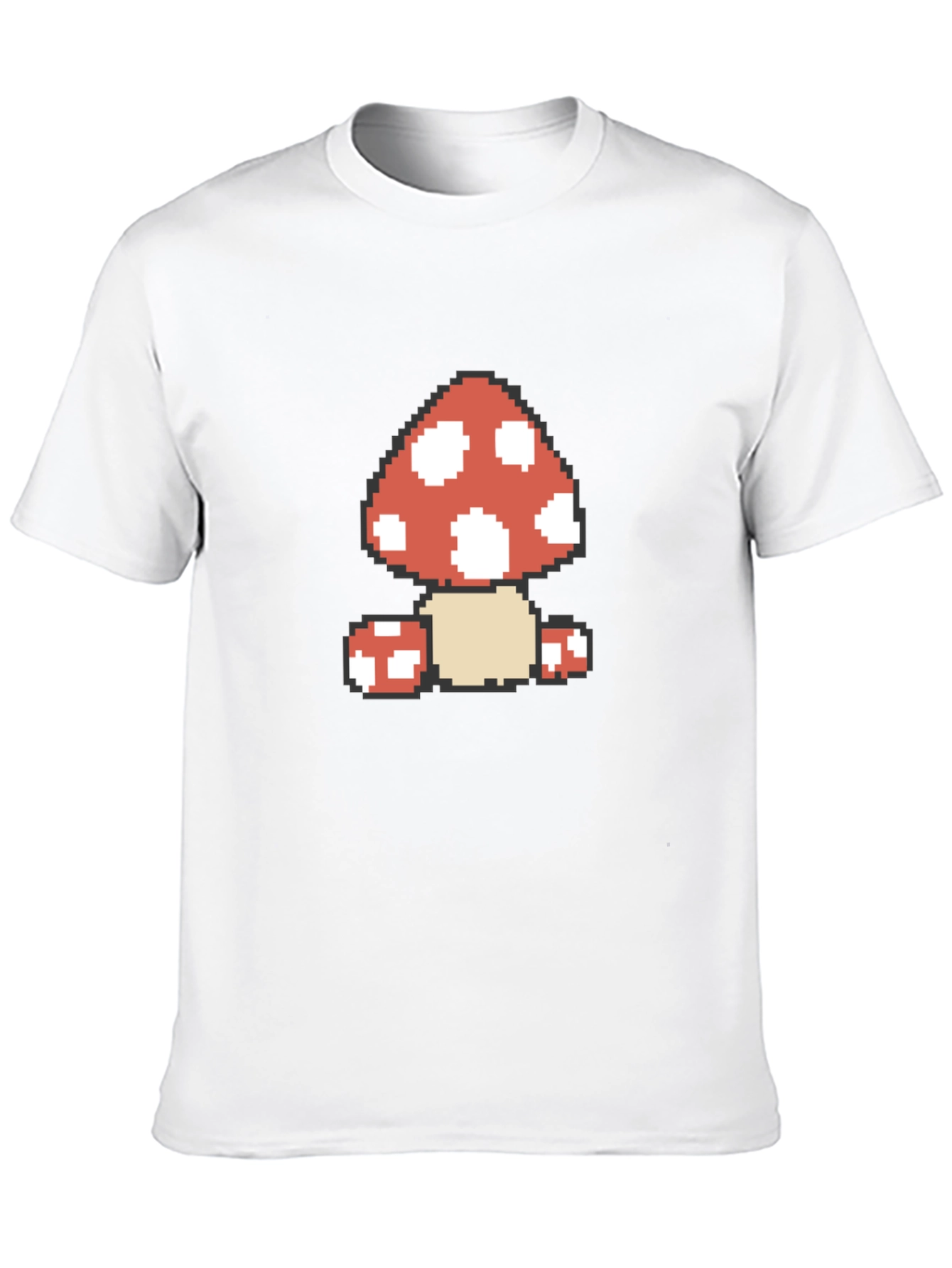 Pixel Mushroom Graphic Tee - Black Cotton Casual Shirt