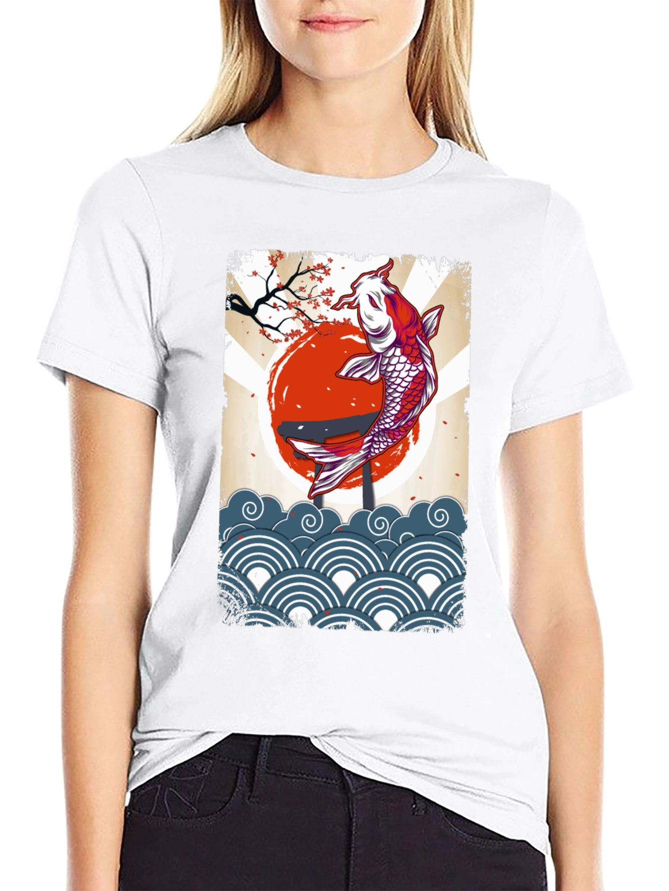 Koi Fish Graphic Tee - Black Cotton T-Shirt