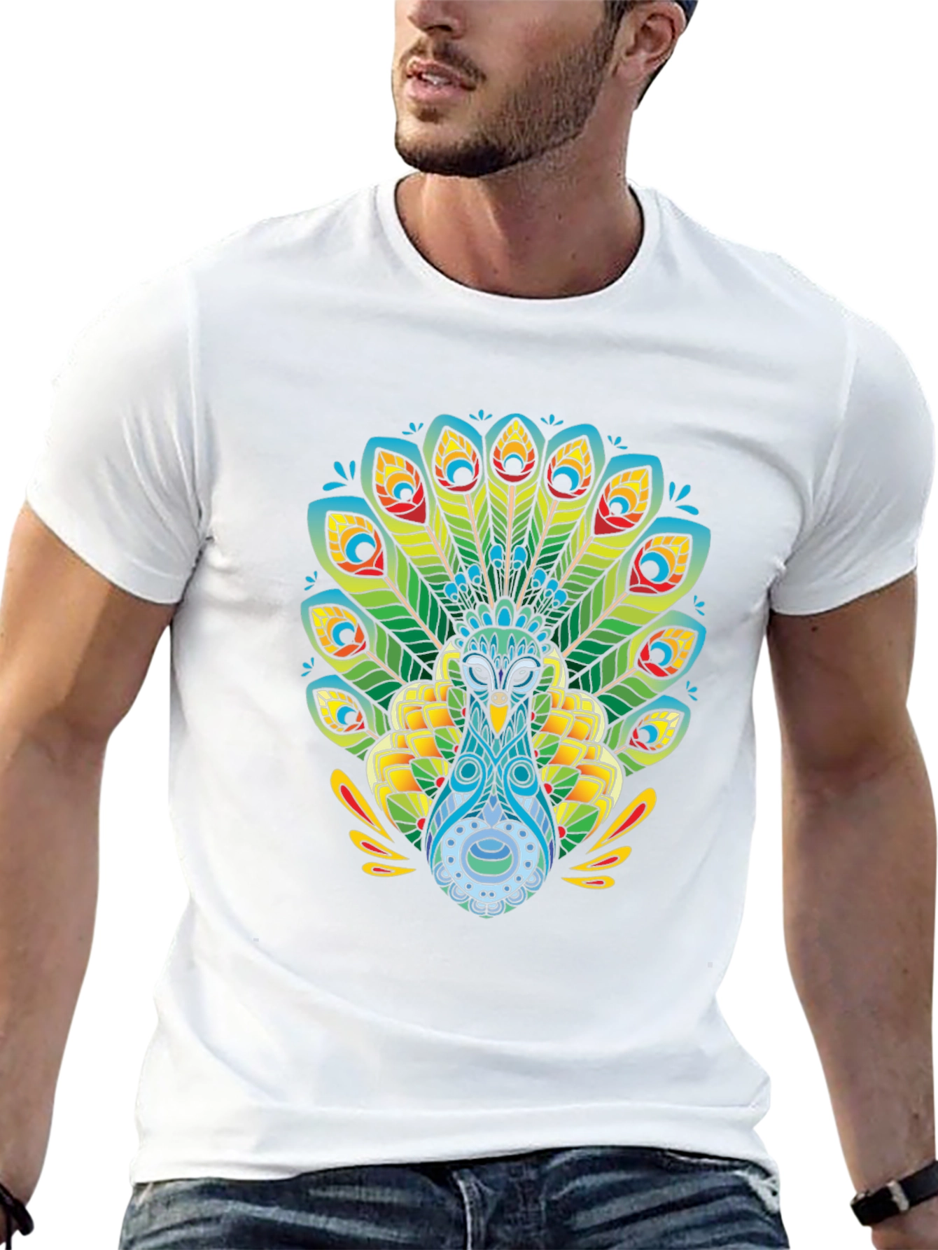 Peacock Graphic T-Shirt - Black Cotton Tee