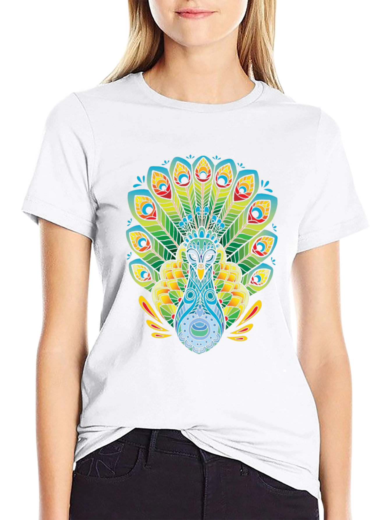 Peacock Graphic T-Shirt - Black Cotton Tee