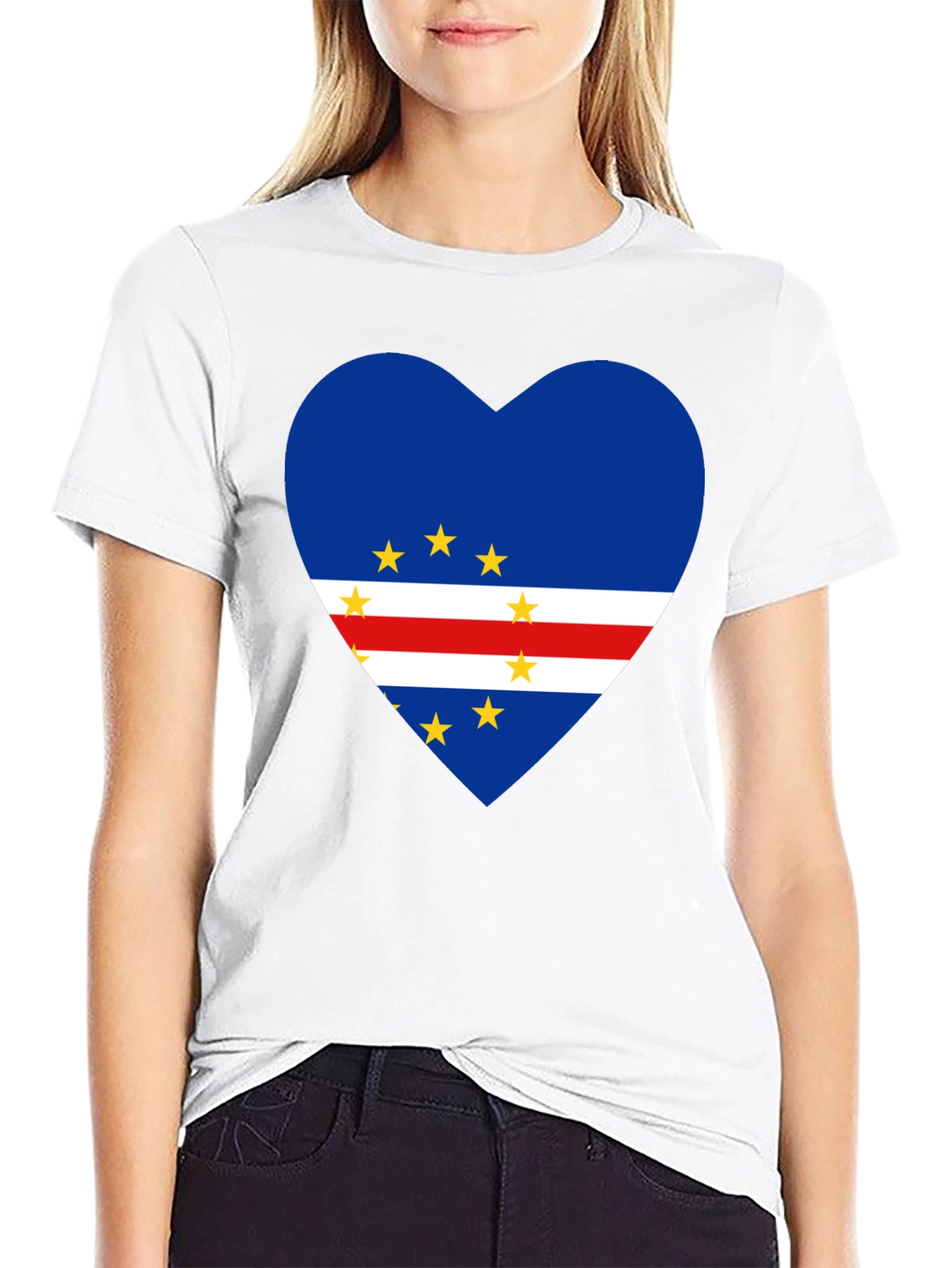 Cape Verde Flag Heart T-Shirt Love Cabo Verde