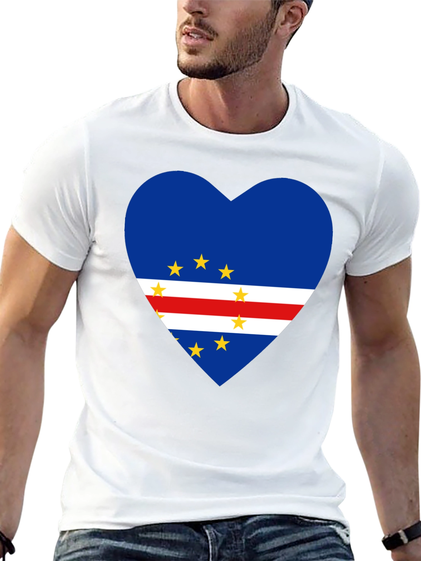 Cape Verde Flag Heart T-Shirt Love Cabo Verde
