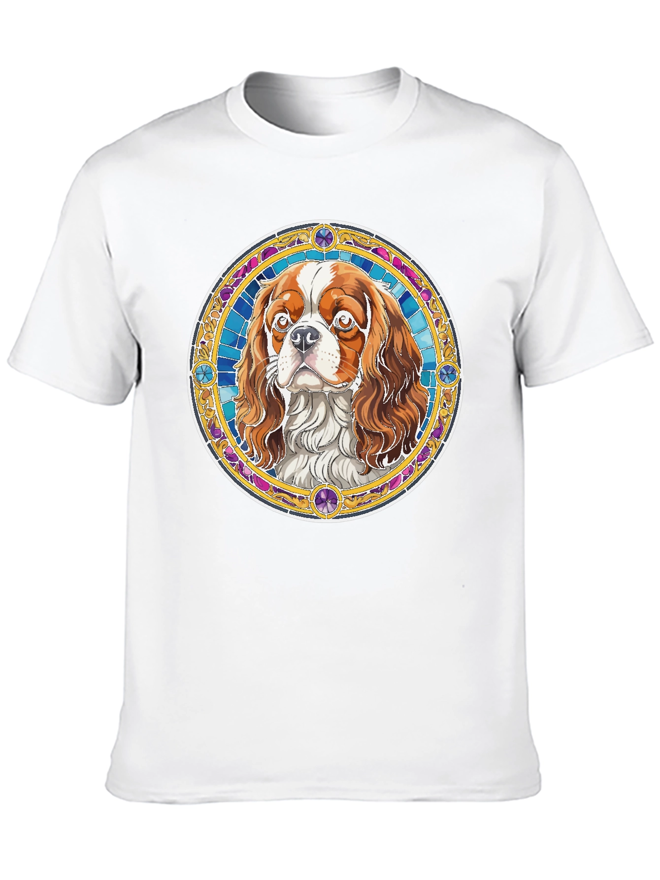 Cavalier King Charles Spaniel Stained Glass Style T-Shirt