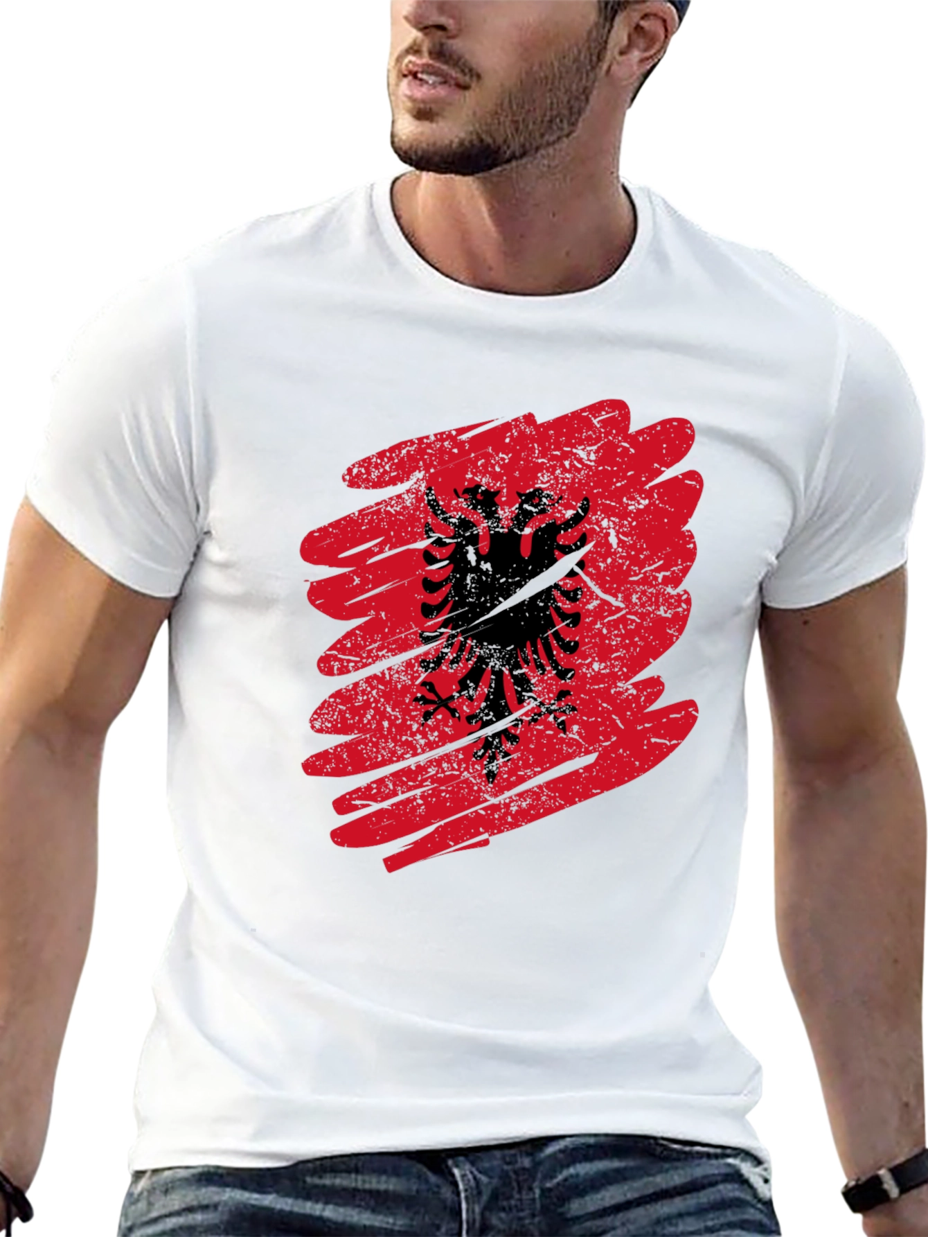 Albania Flag Graphic Tee - Mens Black T-Shirt