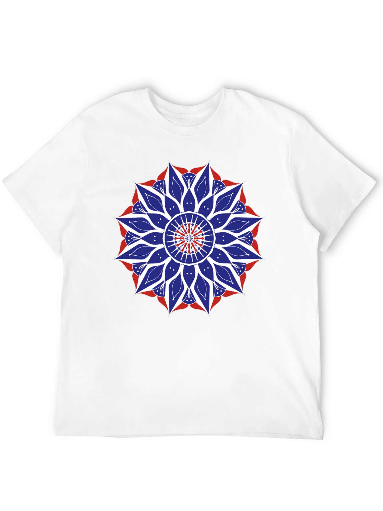 Mens Black T-Shirt with Red White and Blue Mandala