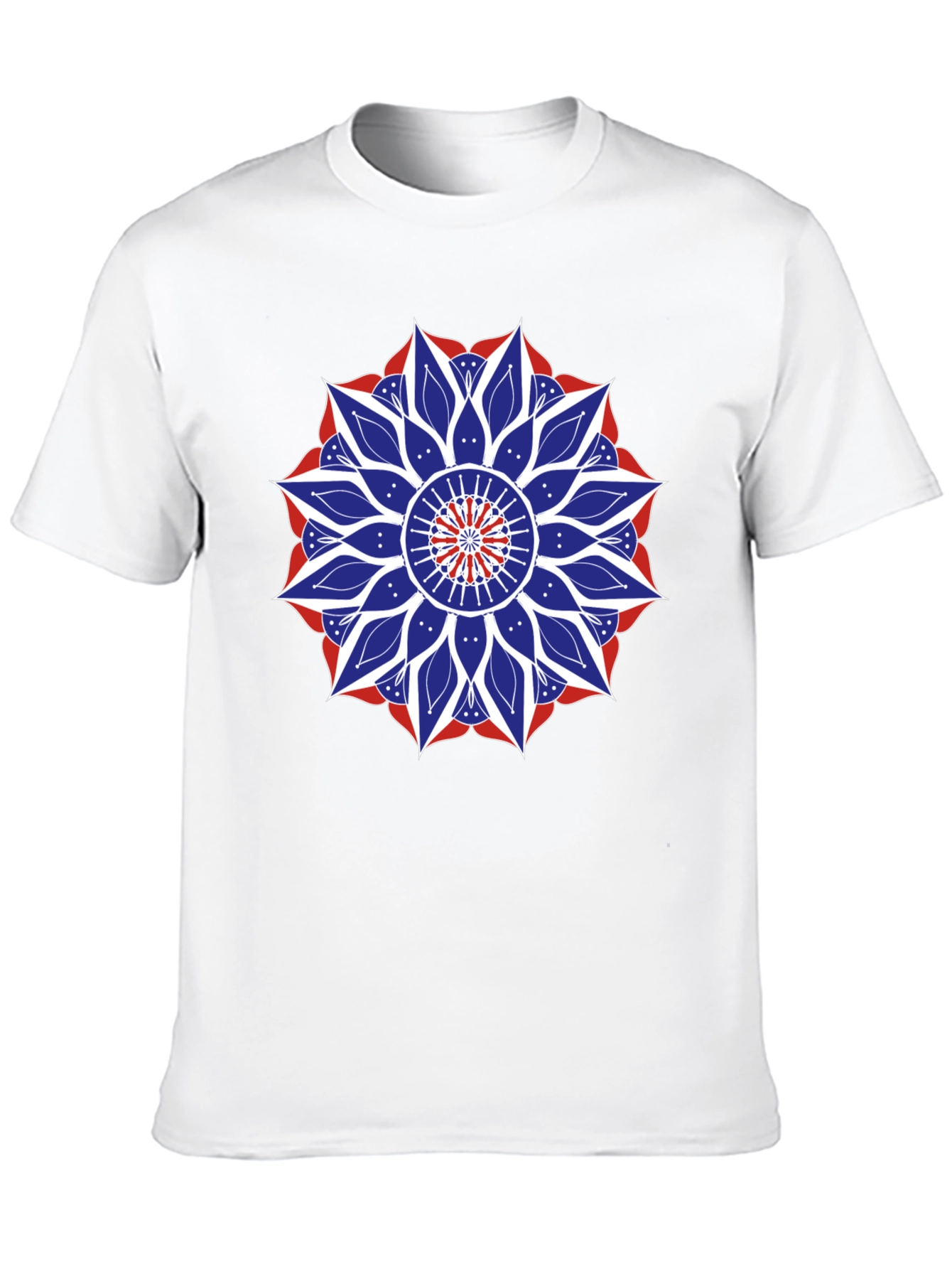 Mens Black T-Shirt with Red White and Blue Mandala