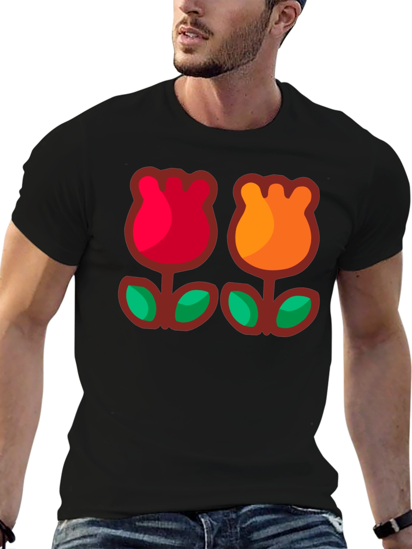 Retro Flower T-Shirt - Black Cotton Tee