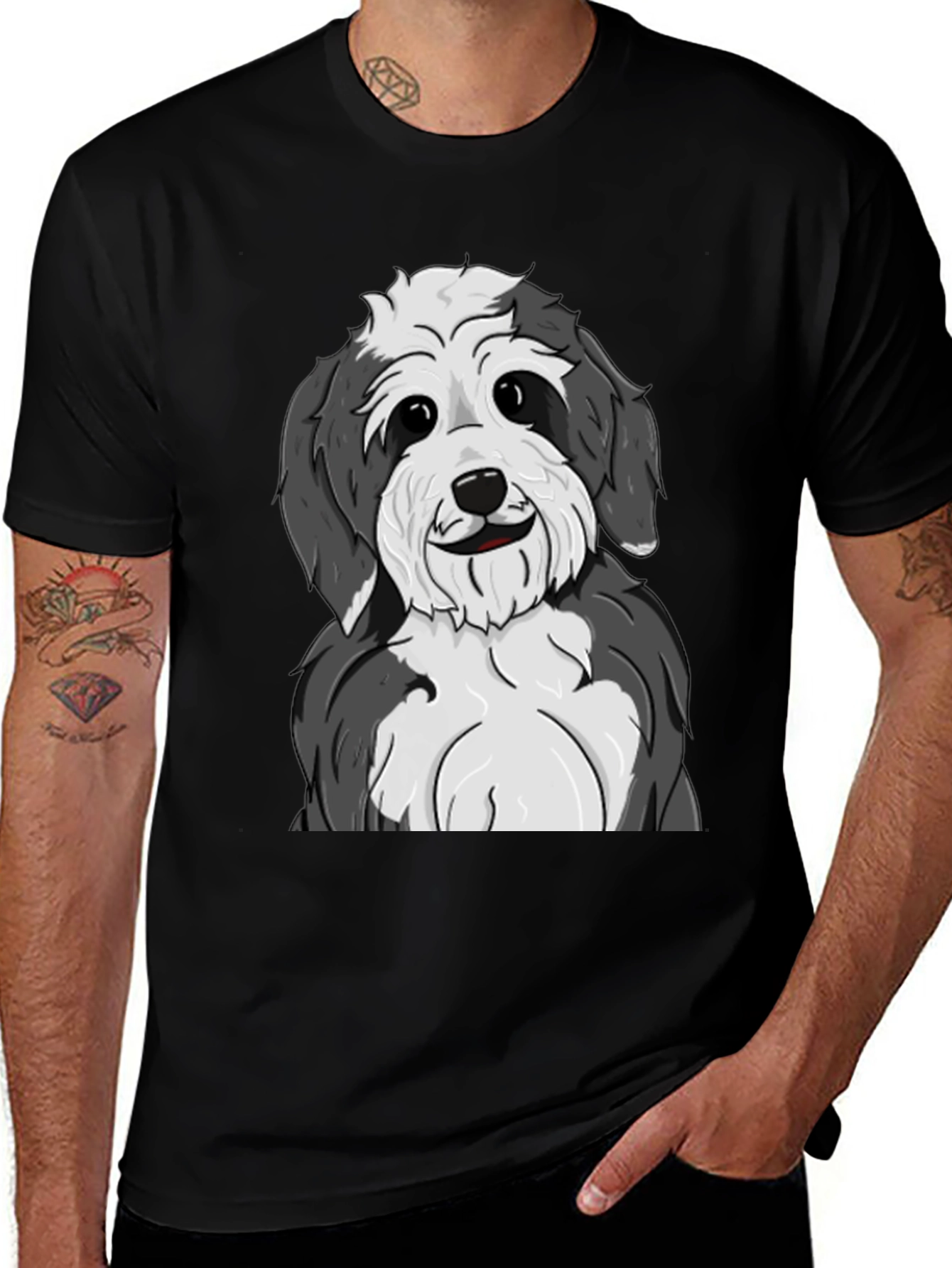 Cute Dog Graphic Tee - Black Cotton Shirt