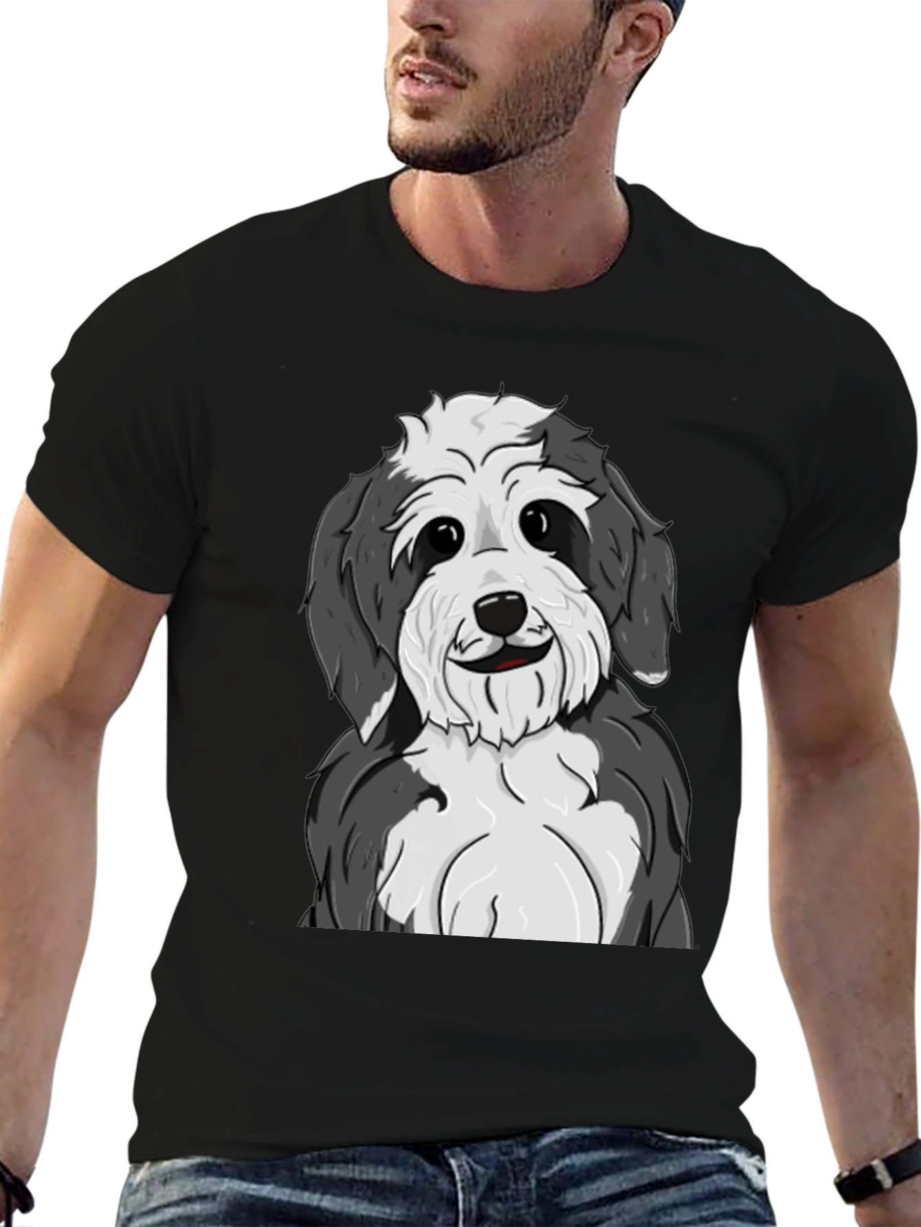 Cute Dog Graphic Tee - Black Cotton Shirt
