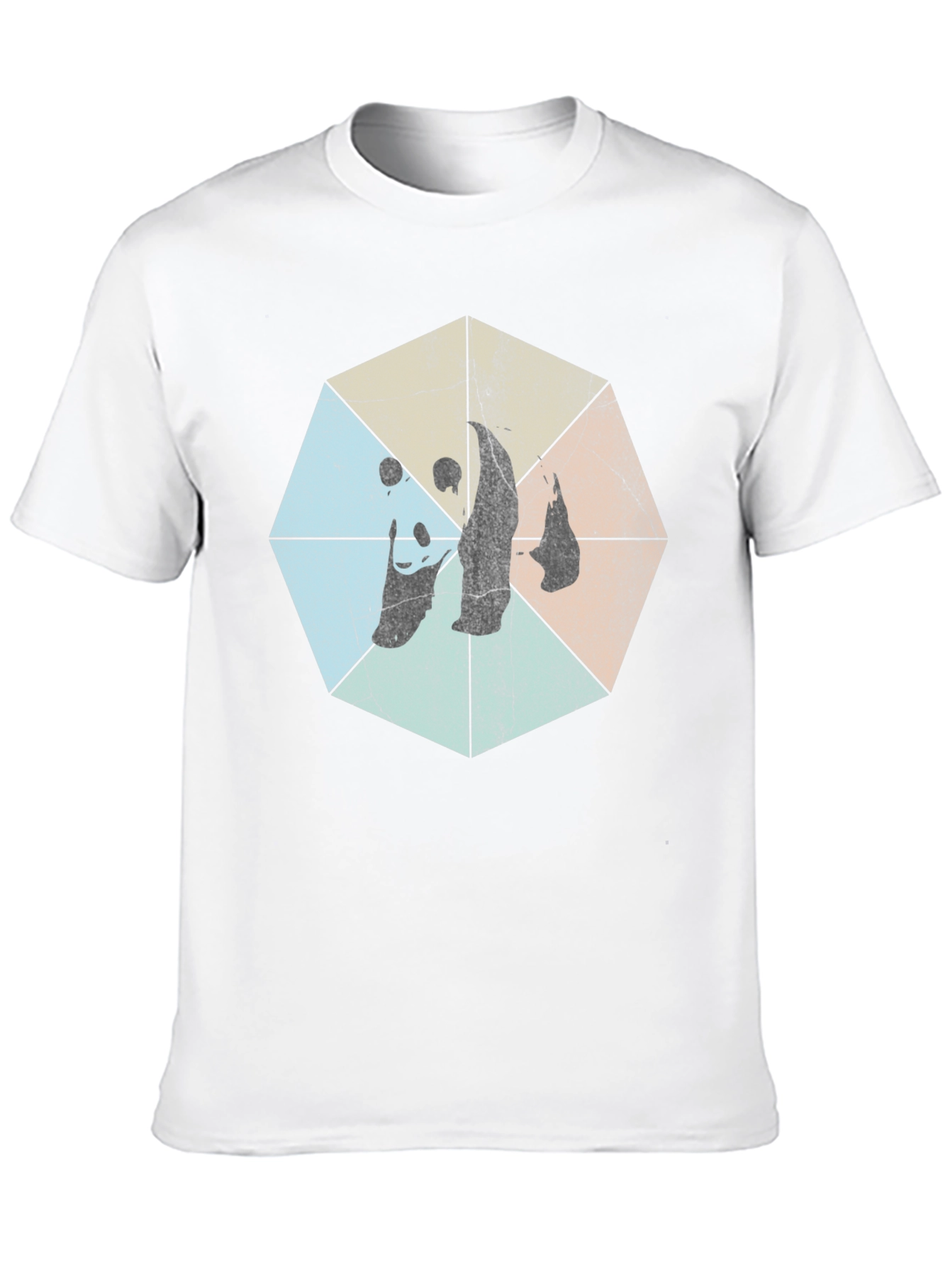 Retro Geometric Panda Graphic T-Shirt - Black