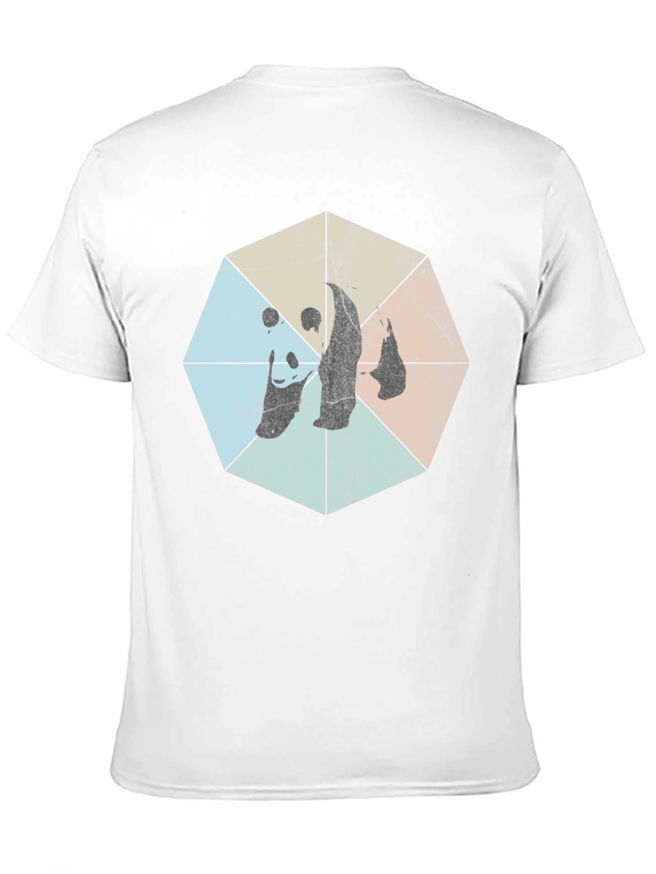Retro Geometric Panda Graphic T-Shirt - Black