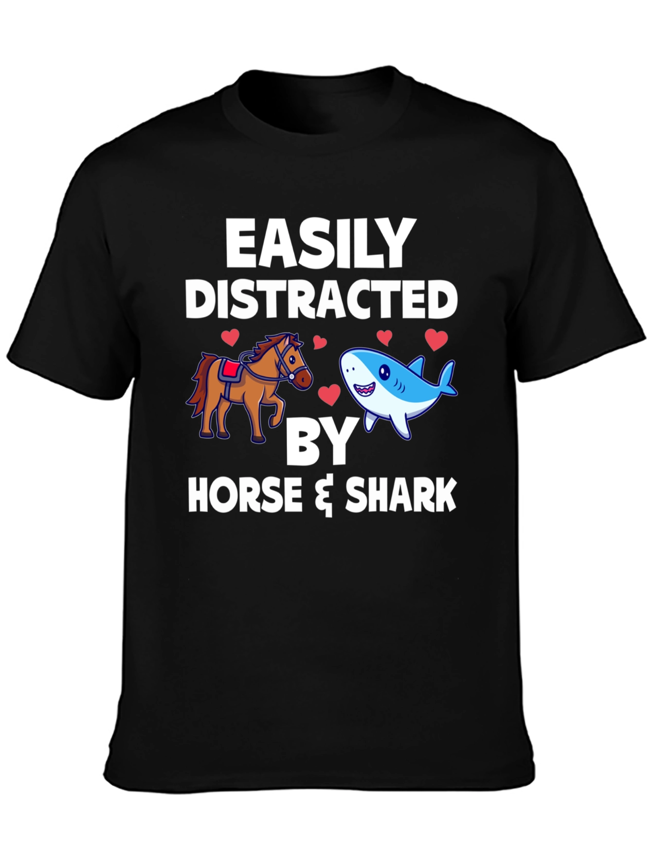 Easily Distracted by Horse & Shark Mens T-Shirt