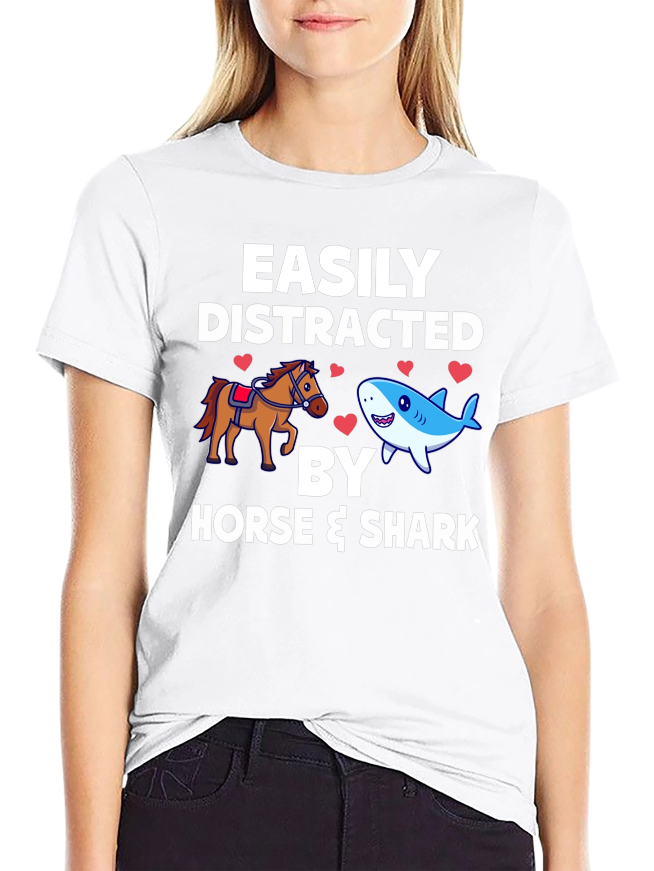 Easily Distracted by Horse & Shark Mens T-Shirt