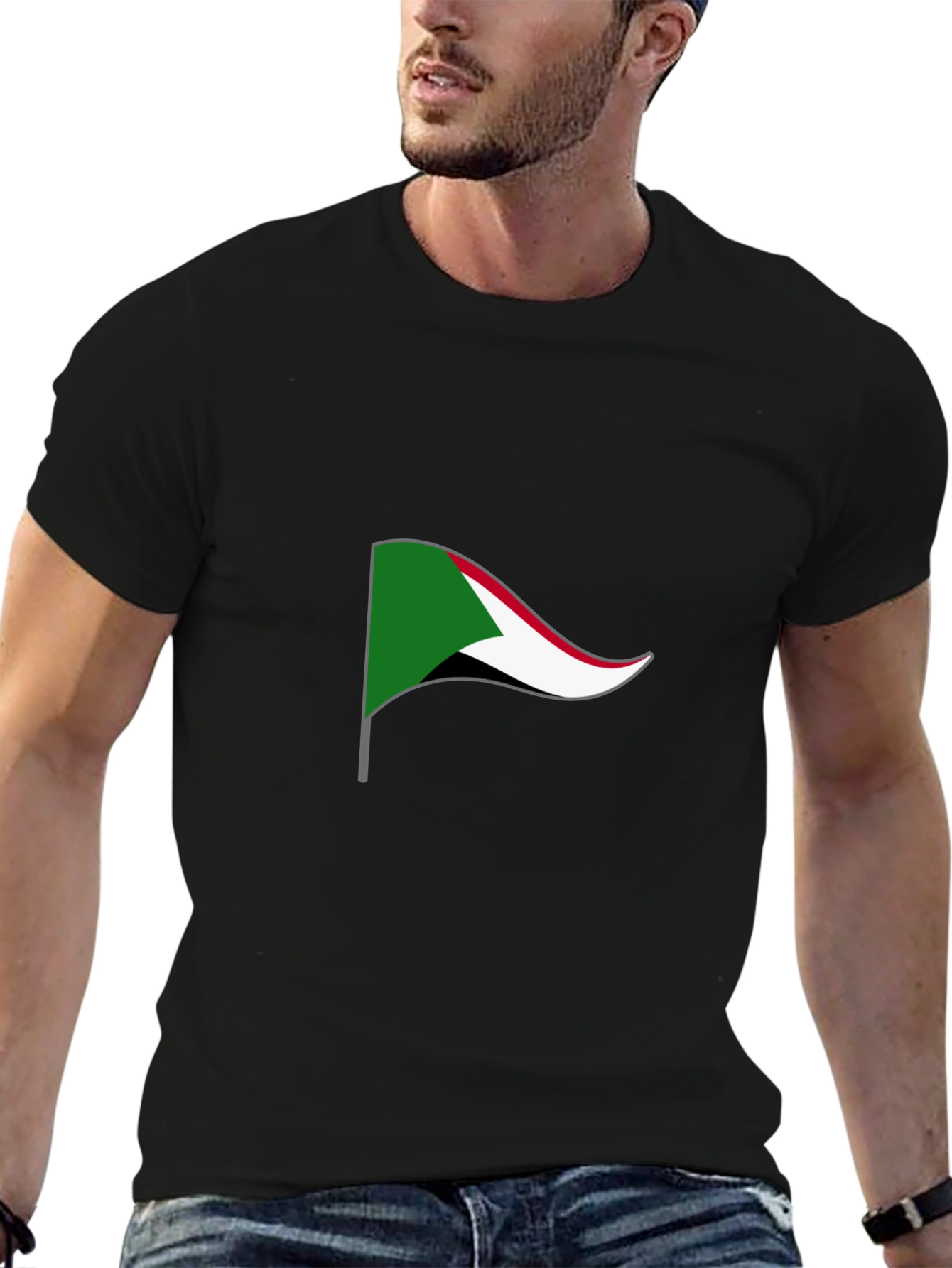 Sudan Flag Graphic Tee - Black Cotton T-Shirt