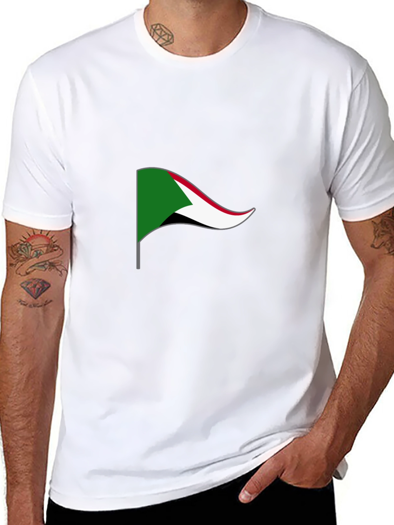 Sudan Flag Graphic Tee - Black Cotton T-Shirt