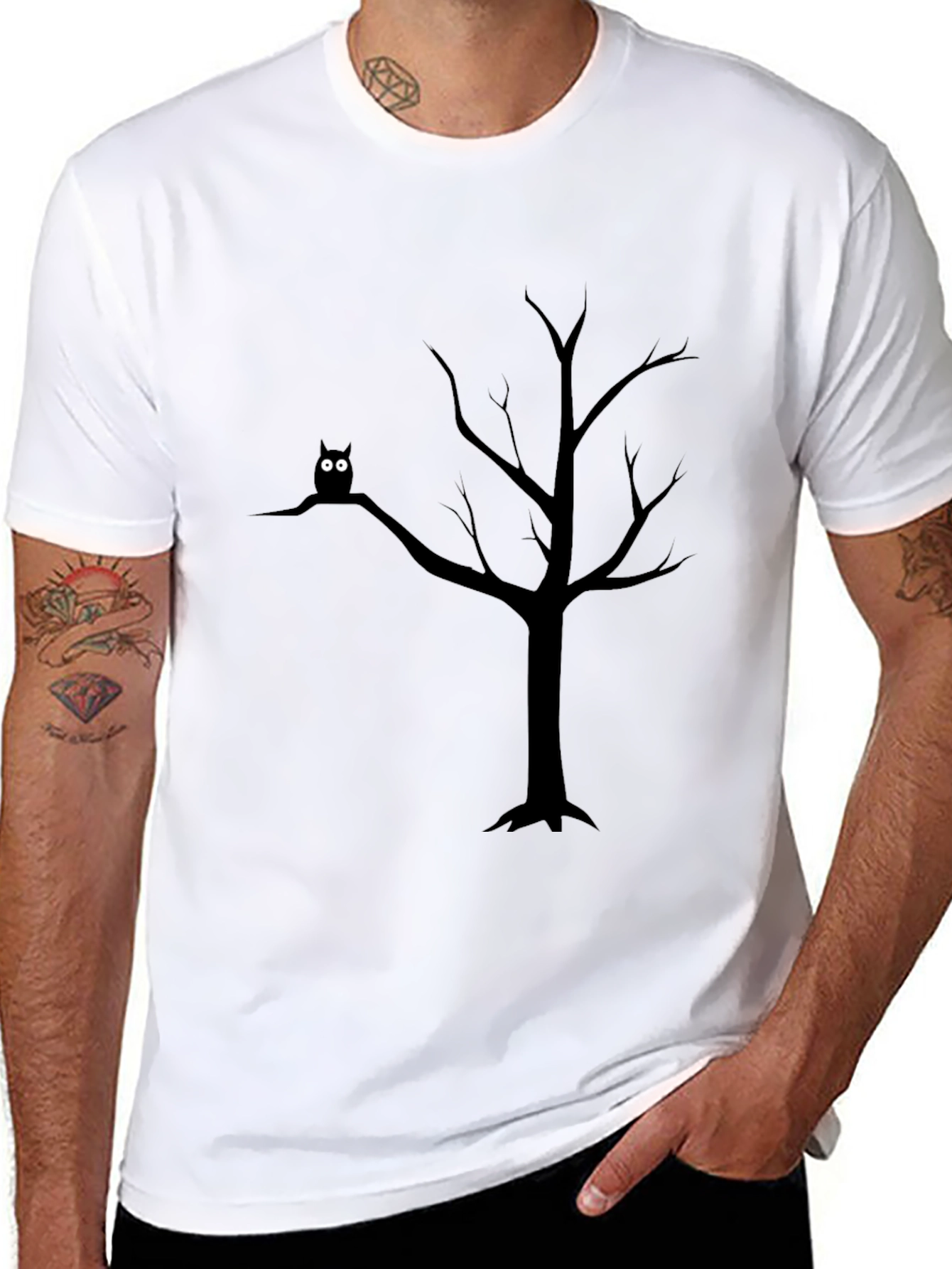 Owl in Tree Black T-Shirt - Spooky Nature Tee