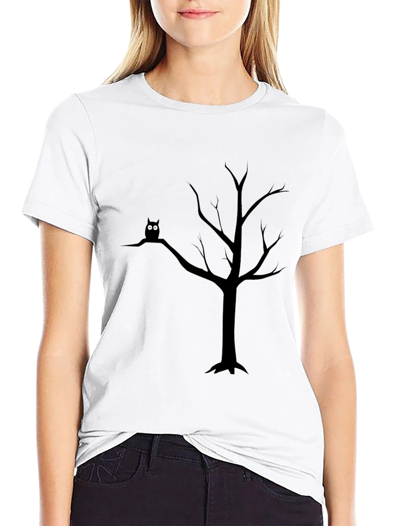 Owl in Tree Black T-Shirt - Spooky Nature Tee