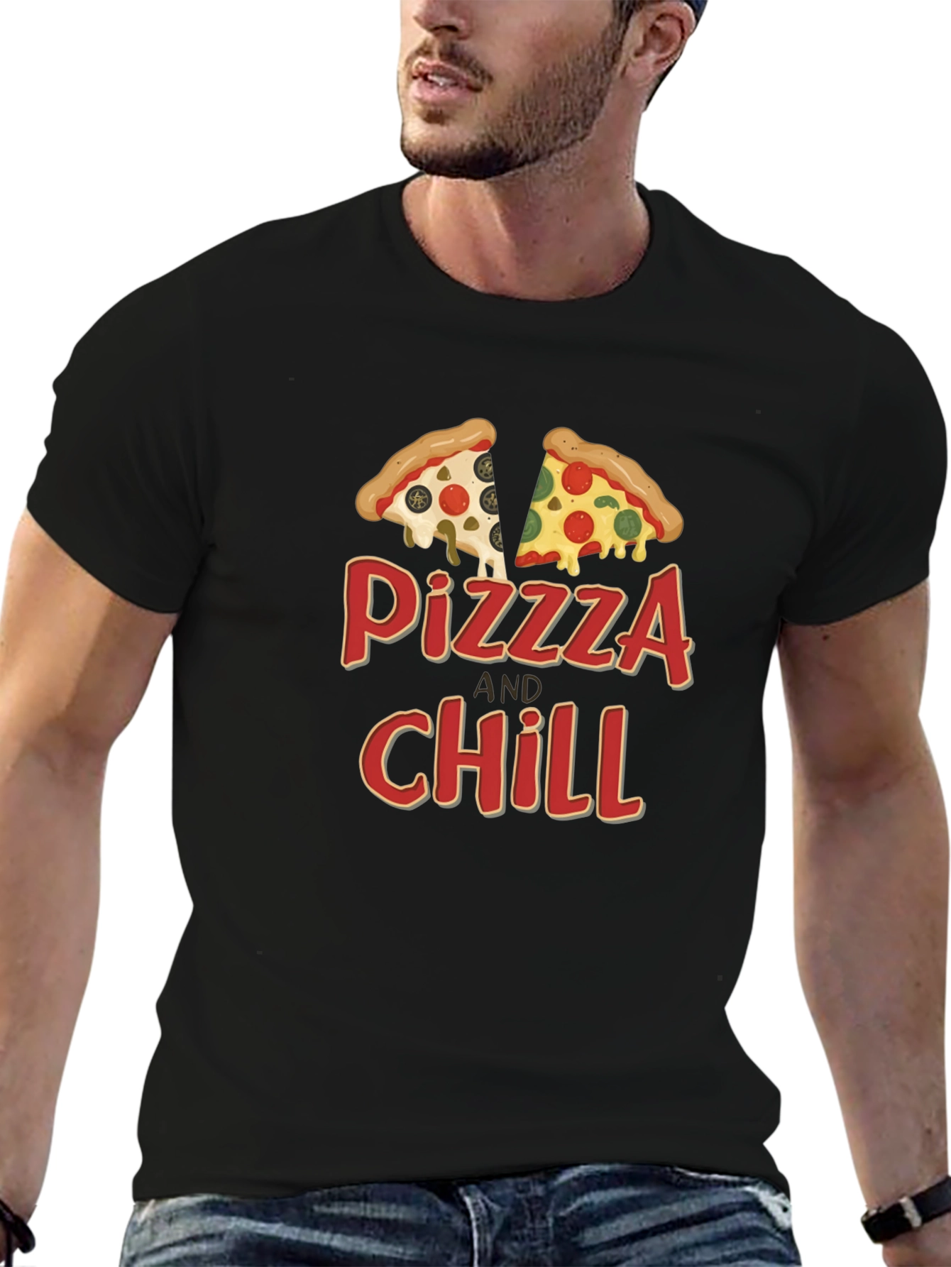 Pizza and Chill Graphic Tee - Black Unisex T-Shirt