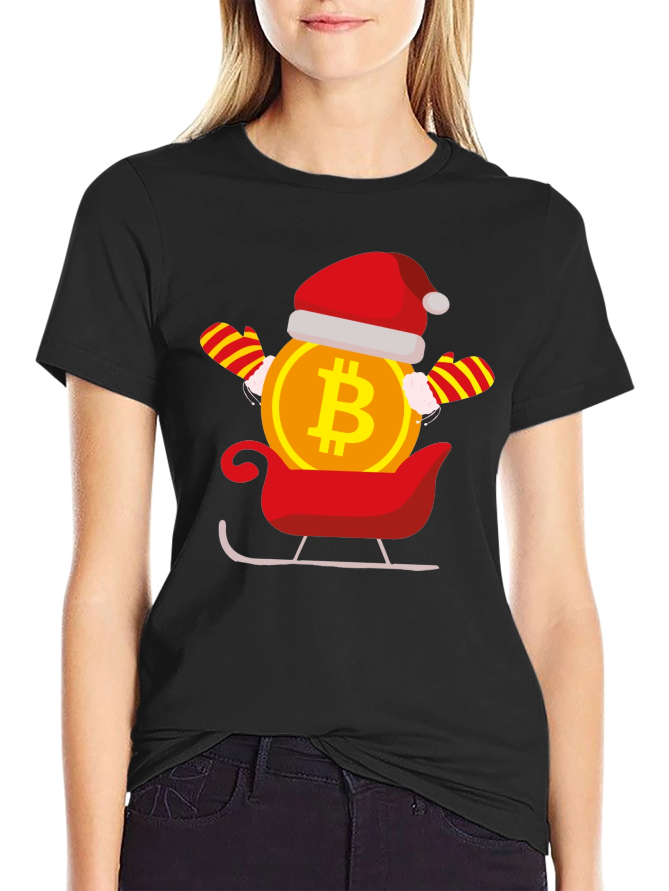 Bitcoin Santa Sleigh Black T-Shirt