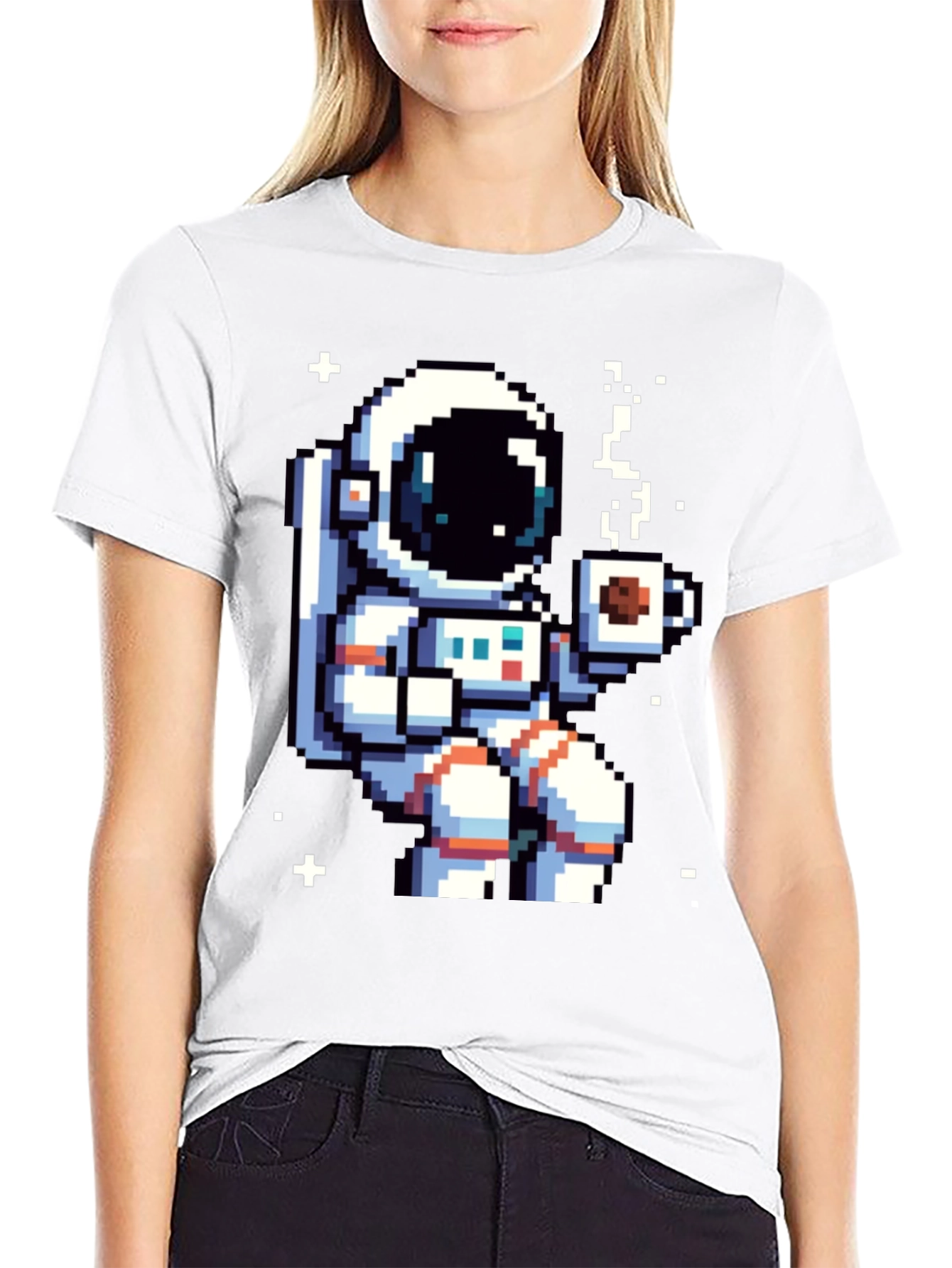 Pixel Astronaut Coffee T-Shirt - Space Lover Tee