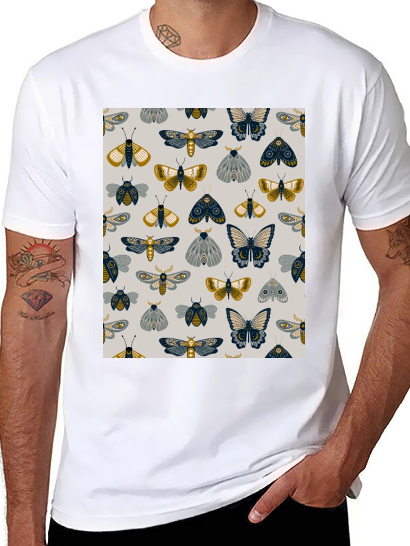 Moth & Butterfly Print Black Tee