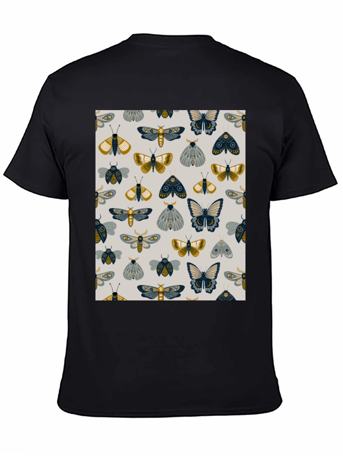 Moth & Butterfly Print Black Tee
