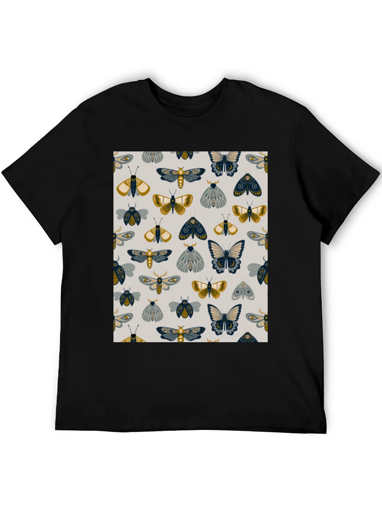 Moth & Butterfly Print Black Tee