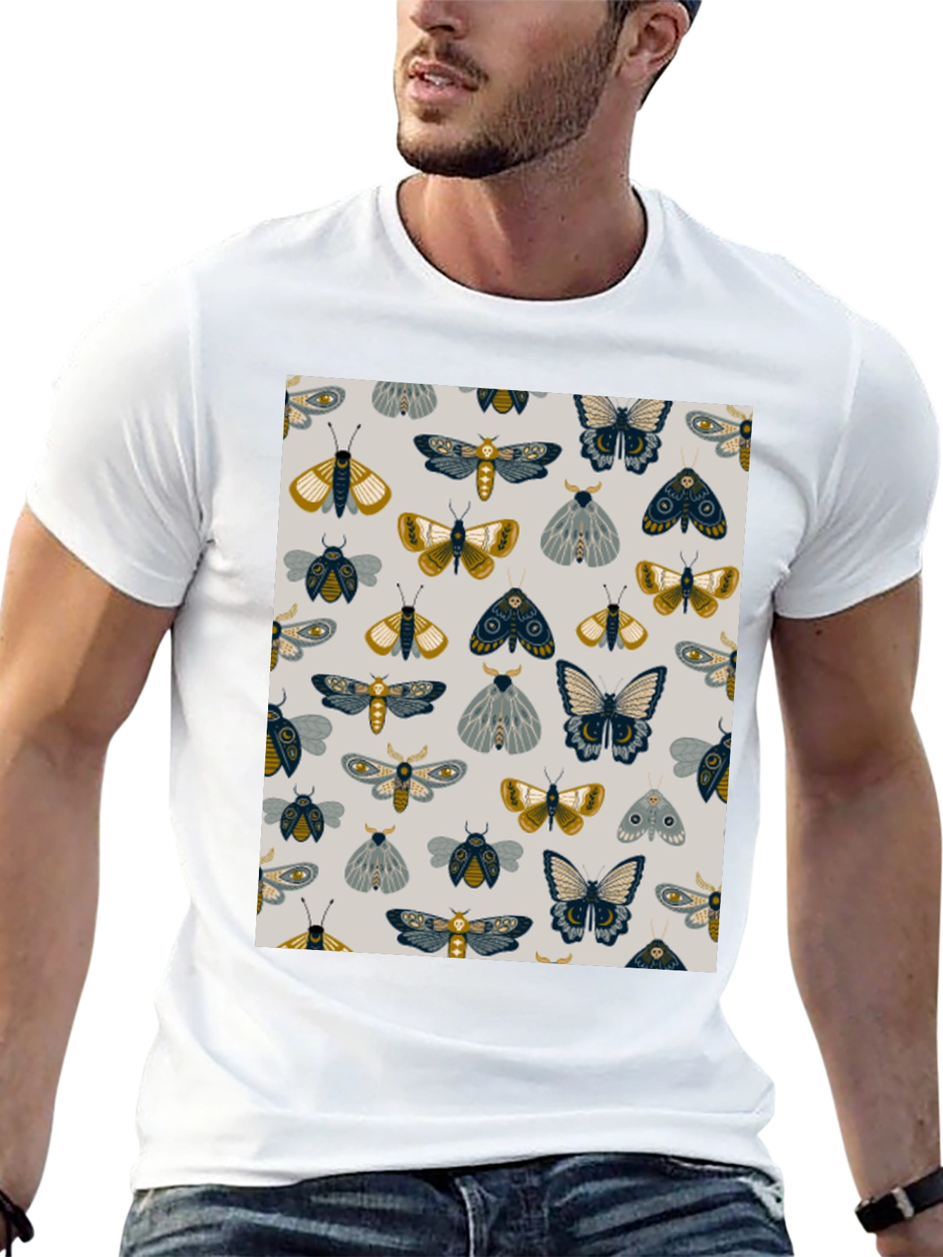 Moth & Butterfly Print Black Tee