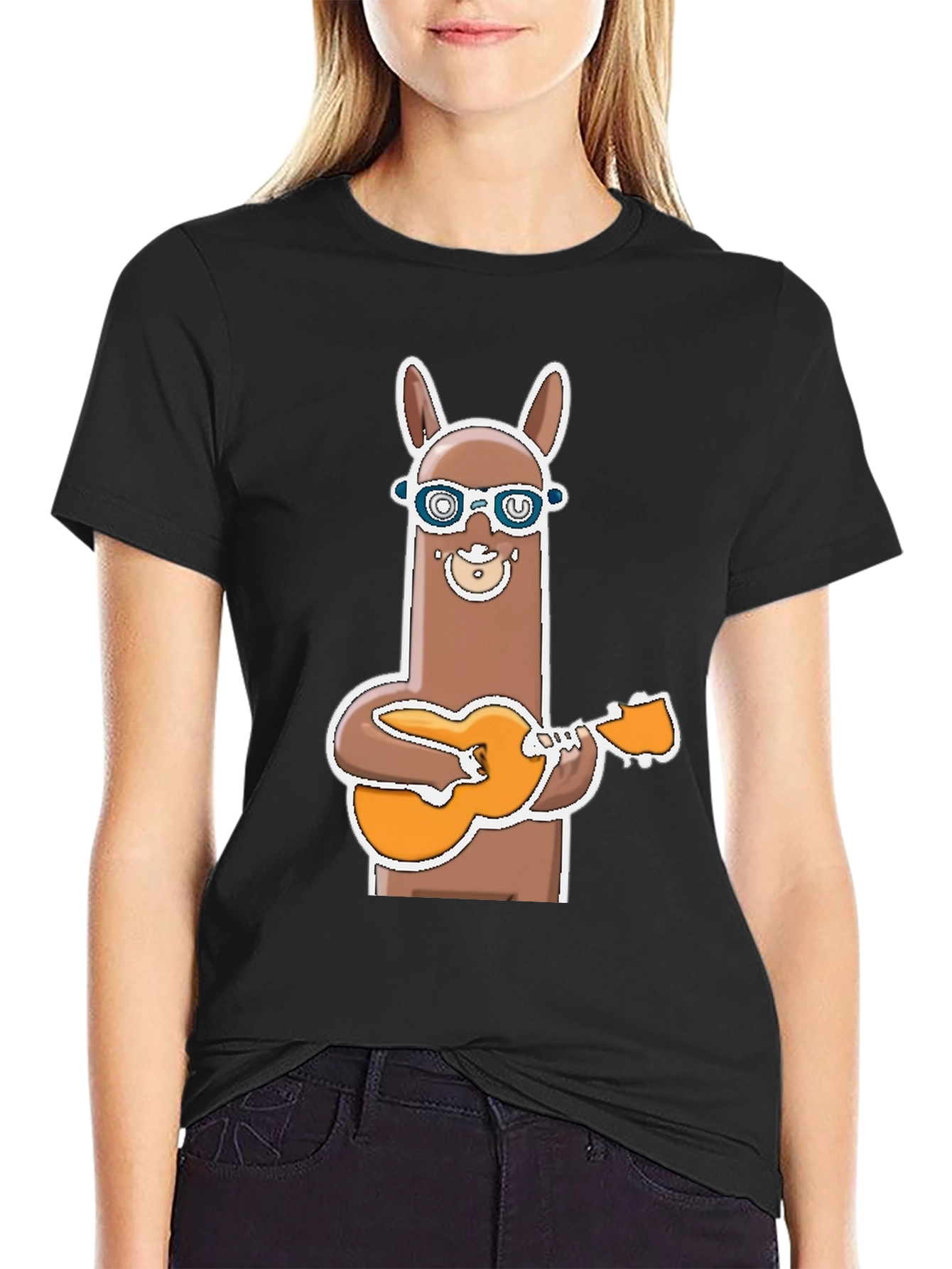 Llama Guitar Player T-Shirt Funny Graphic Tee