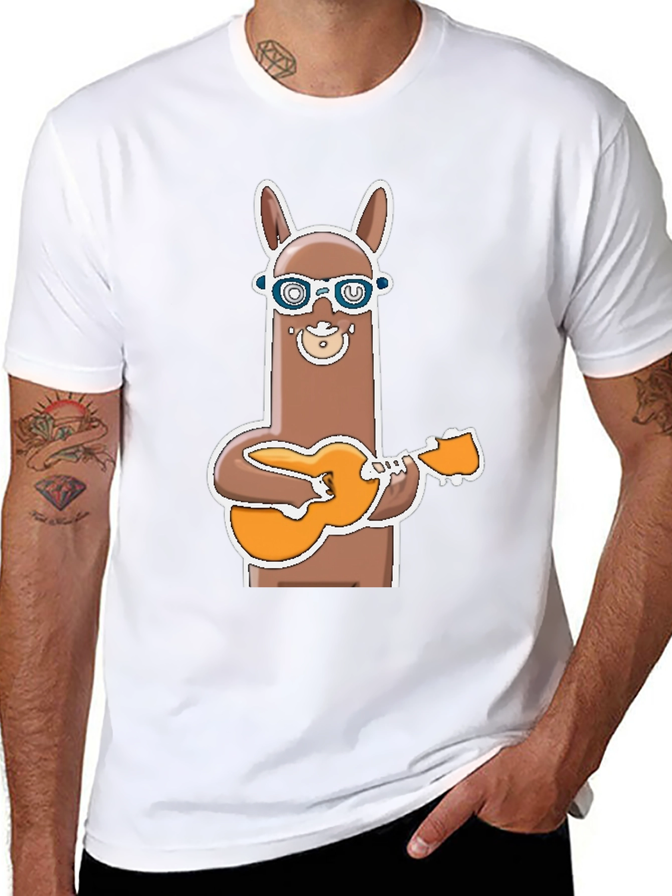Llama Guitar Player T-Shirt Funny Graphic Tee
