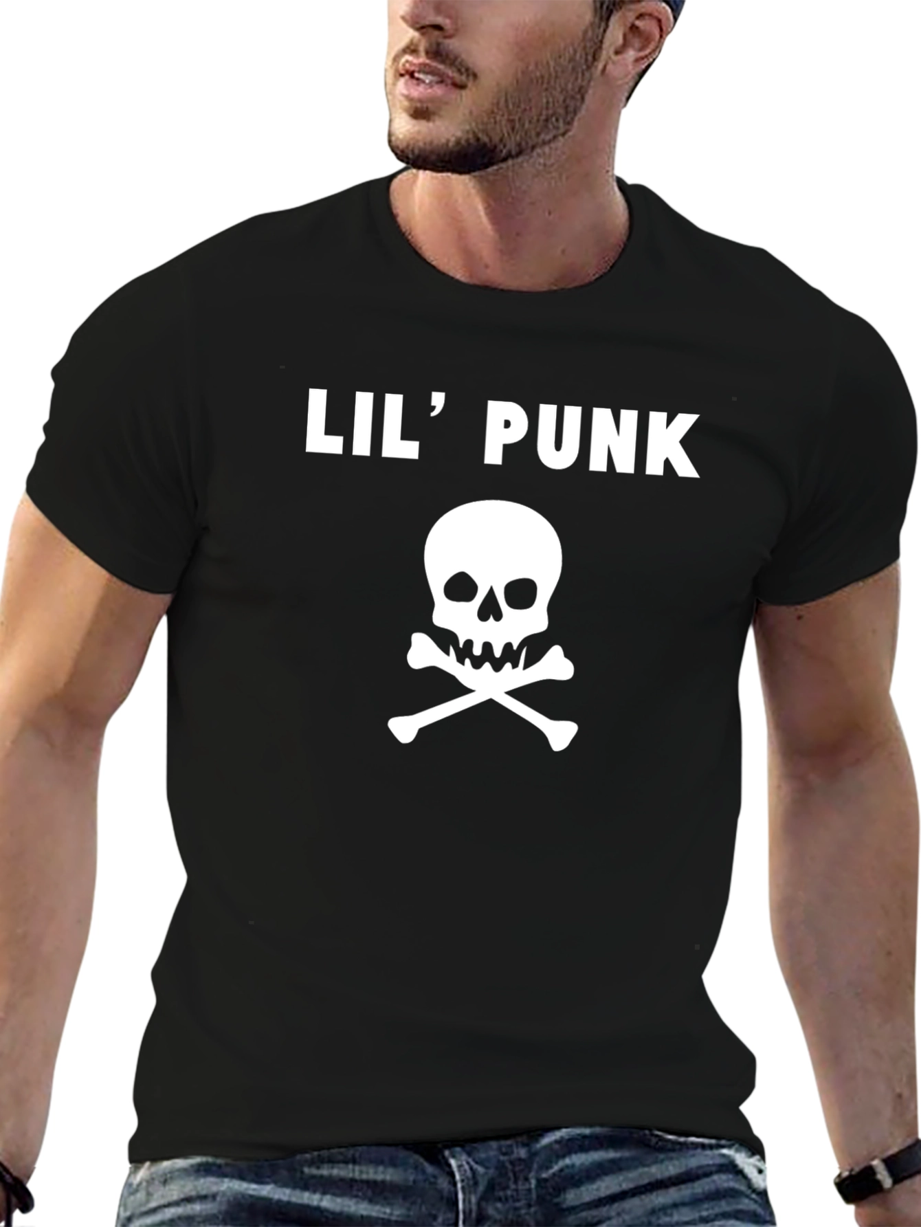 Lil Punk Skull Graphic Tee - Black Cotton T-Shirt