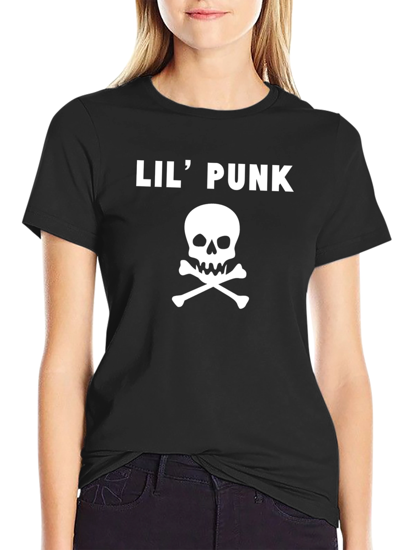 Lil Punk Skull Graphic Tee - Black Cotton T-Shirt