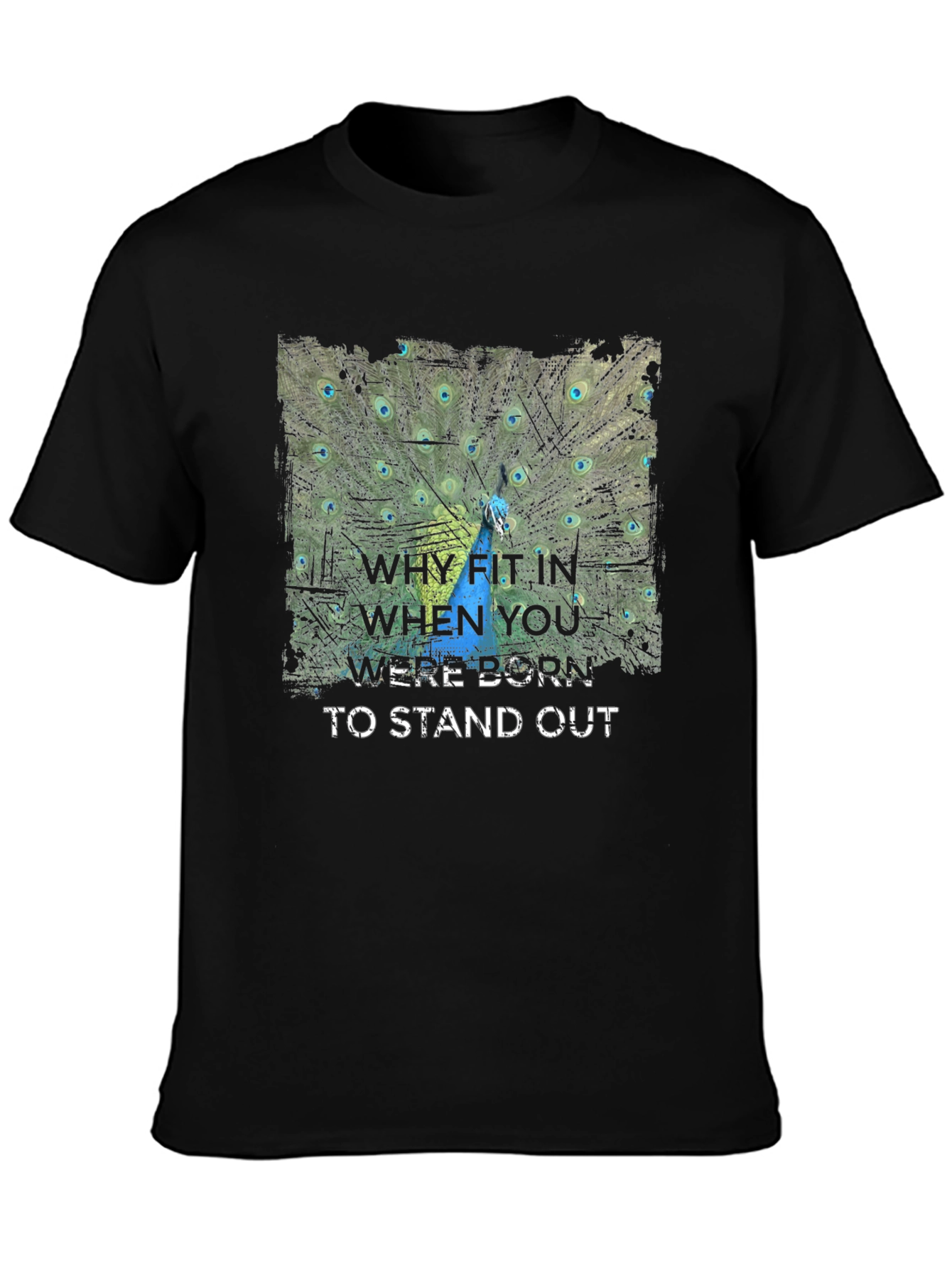 Stand Out Peacock Graphic Tee - Black Cotton T-Shirt